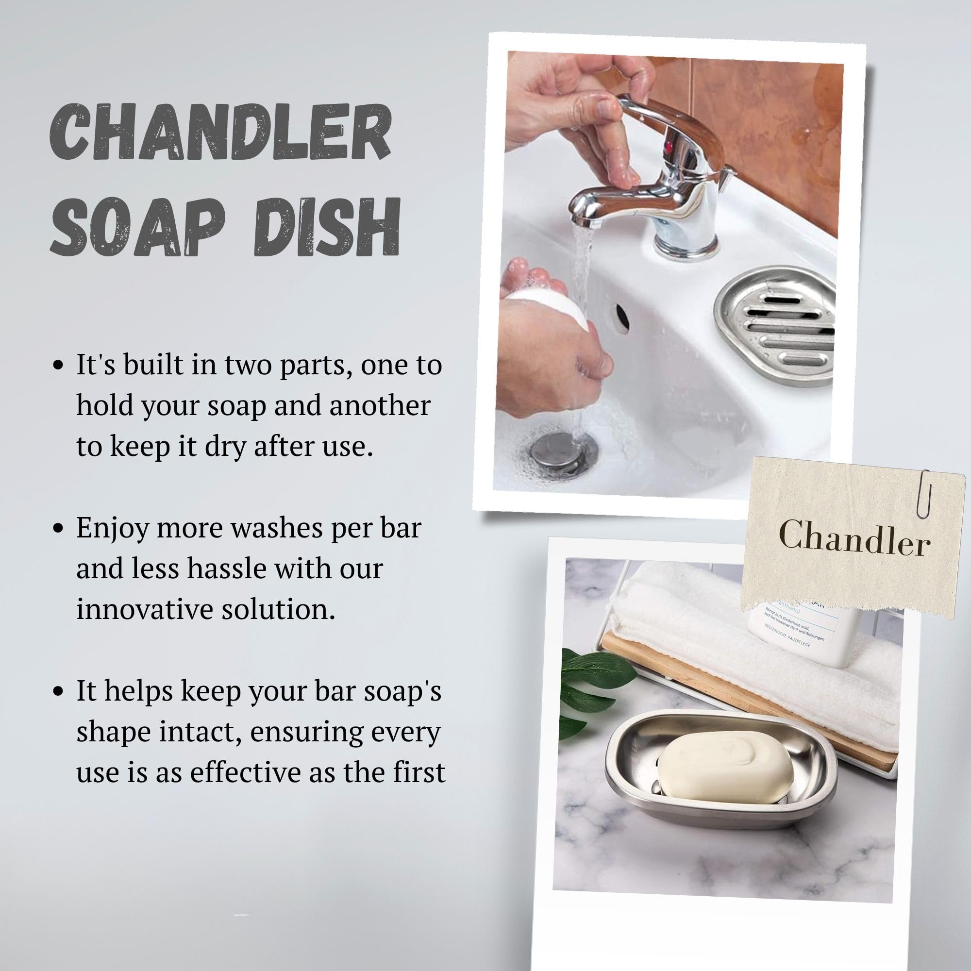 Chandler Soap Dish | Stainless Steel Soap Holder - Anti Rust, Sponge Holder For Kitchen Sink - Soap Saver (Heavy 3.7, L 5'' W 4'