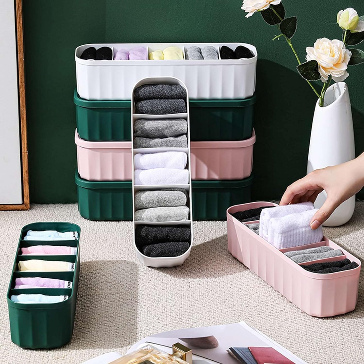 Pliable 4 Pcs  Drawer Organiser For Underwear, Socks, Bras, Ties, Undergarments, And Scarves  Closet Storage Dividers For Hous