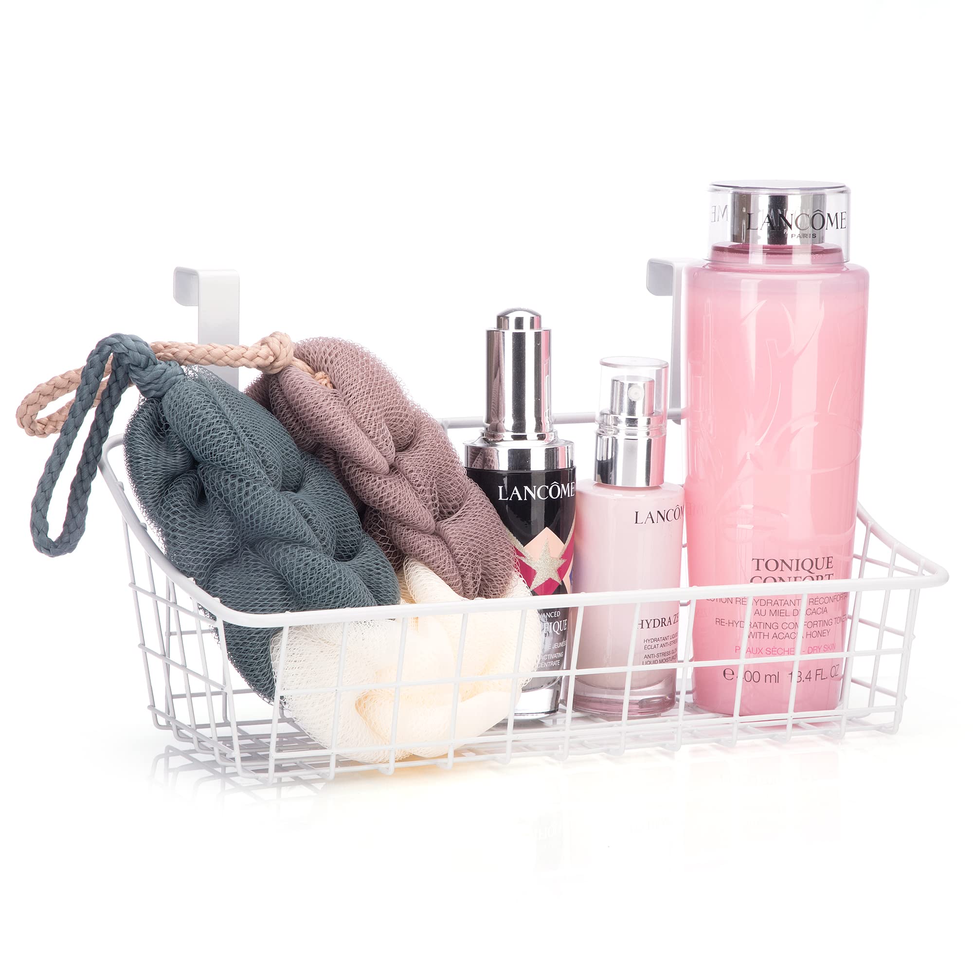 Lelecat White Basket With Hook Grid Storage Basket, Hang It Behind A Door Or On A Railing,Over The Cabinet Door,1 Pack