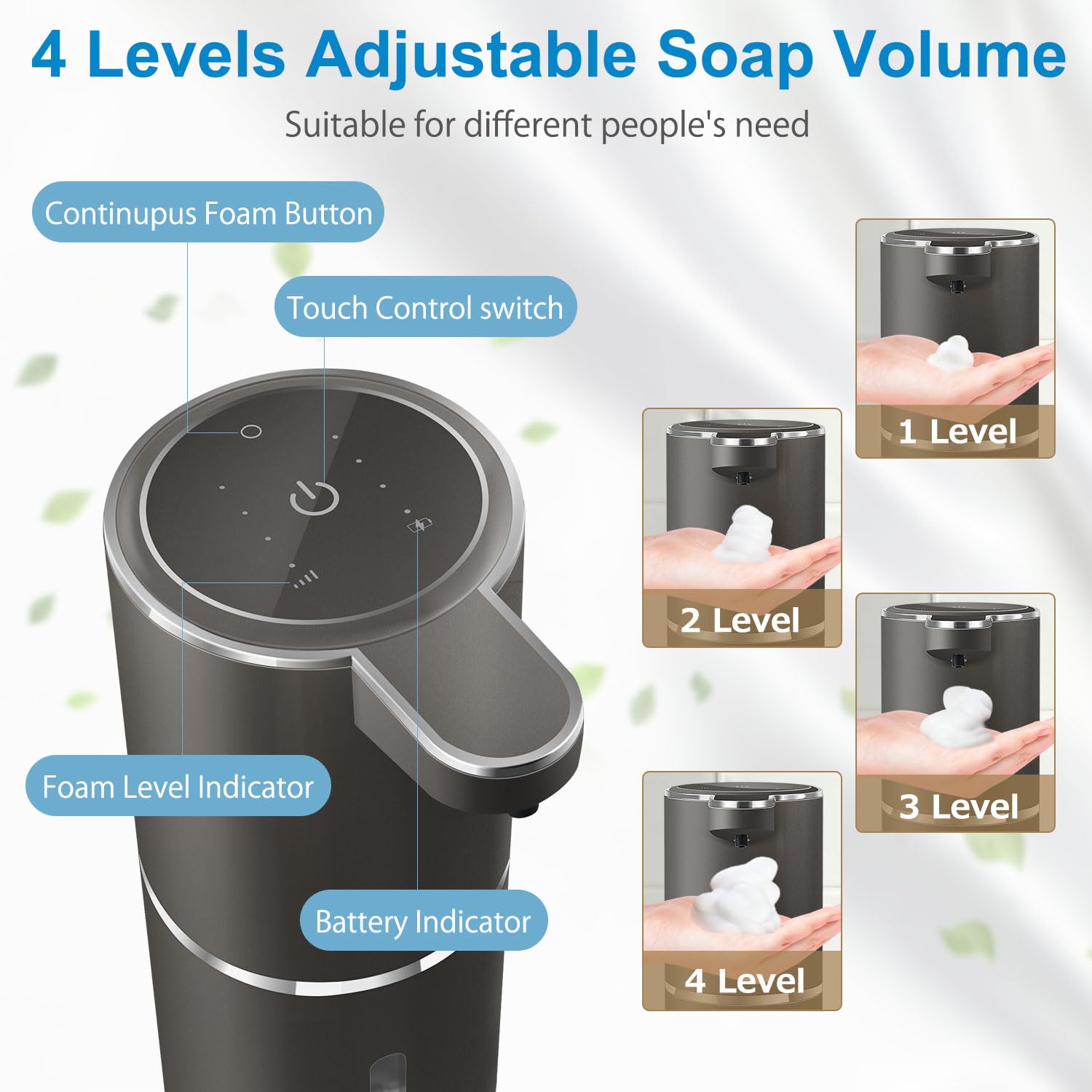 Gotofine Automatic Foaming Soap Dispenser,4-Level Adjustable Foam, Wall Mount Soap Dispenser,Usb Rechargeable,12.8Oz/ 380Ml,Touc
