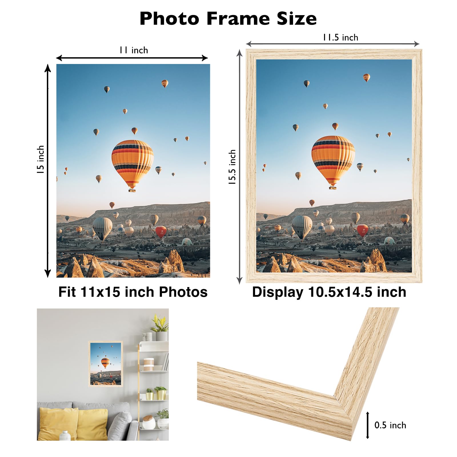 JCJMY 11x15 Picture Frame for Wall Hanging, Wall Mounting Horizontally or Vertically, 11 x 15 Wall Gallery Poster Photo Frame wi