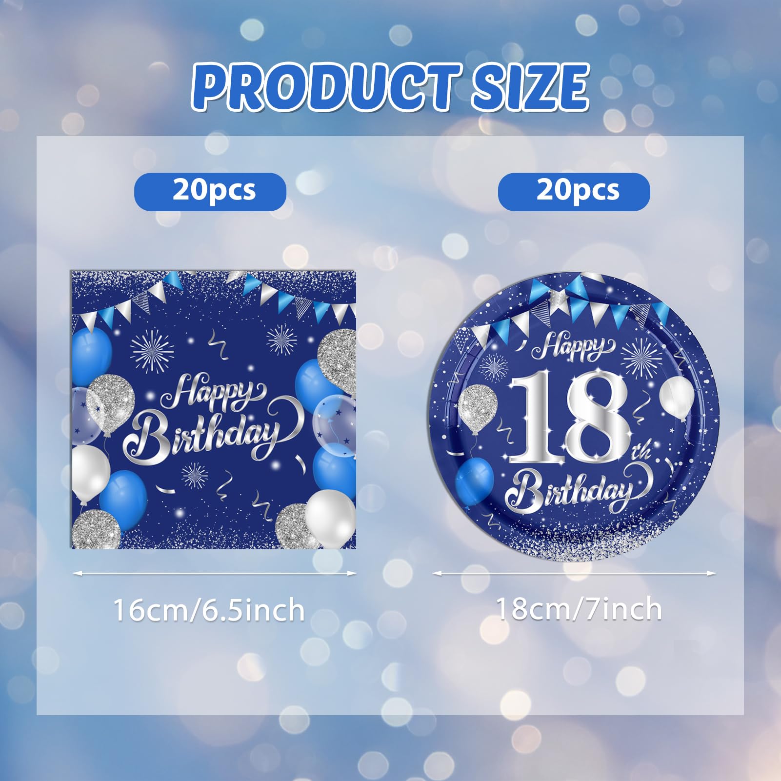 40Pcs Happy 18Th Birthday Decrations For Men Women Blue And Silver Themed Disposable Party Favors Includeing Plates And Napkins