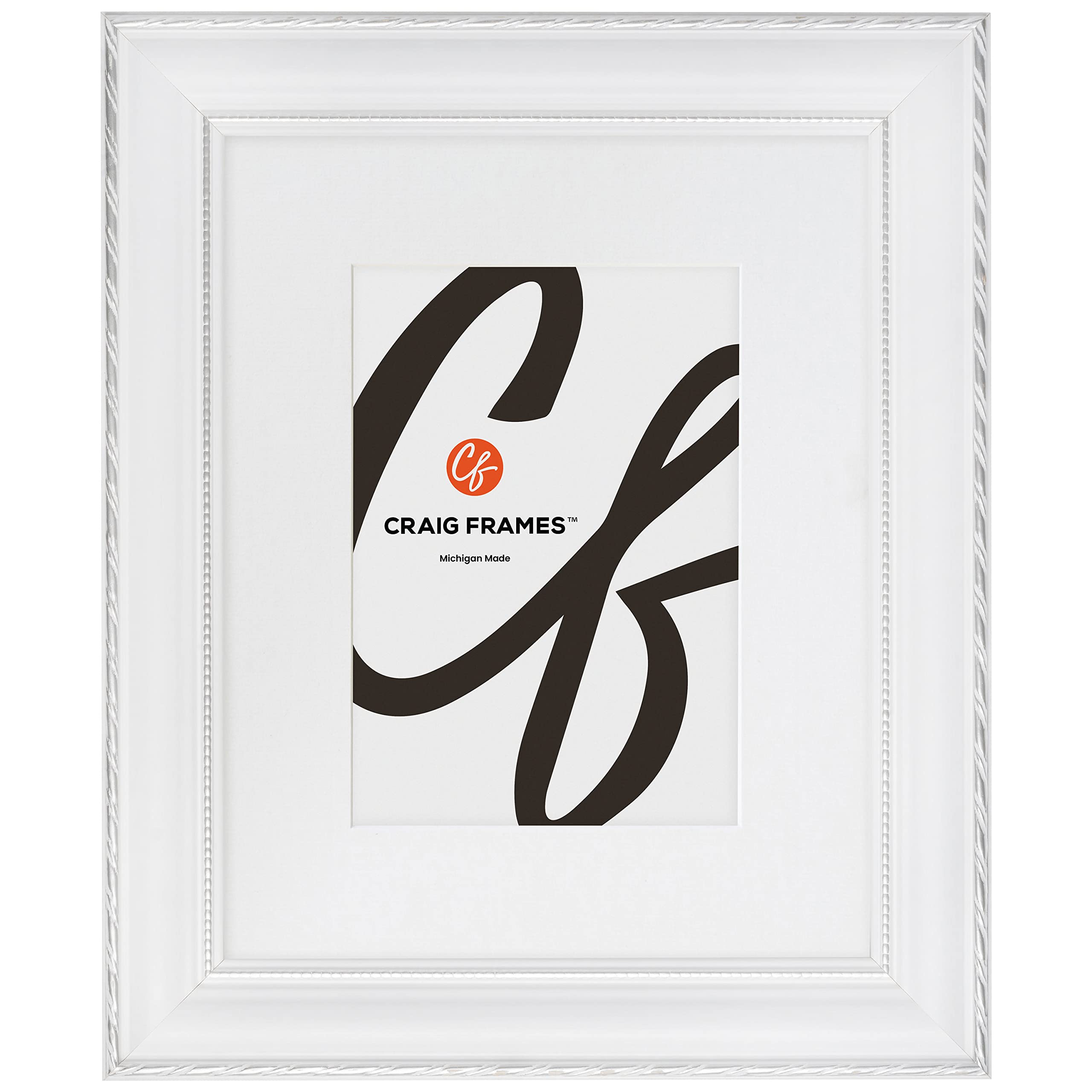 Craig Frames Victoria, 19x25 Picture Frame Matted for a 14x20 Photo, Ornate White and Silver