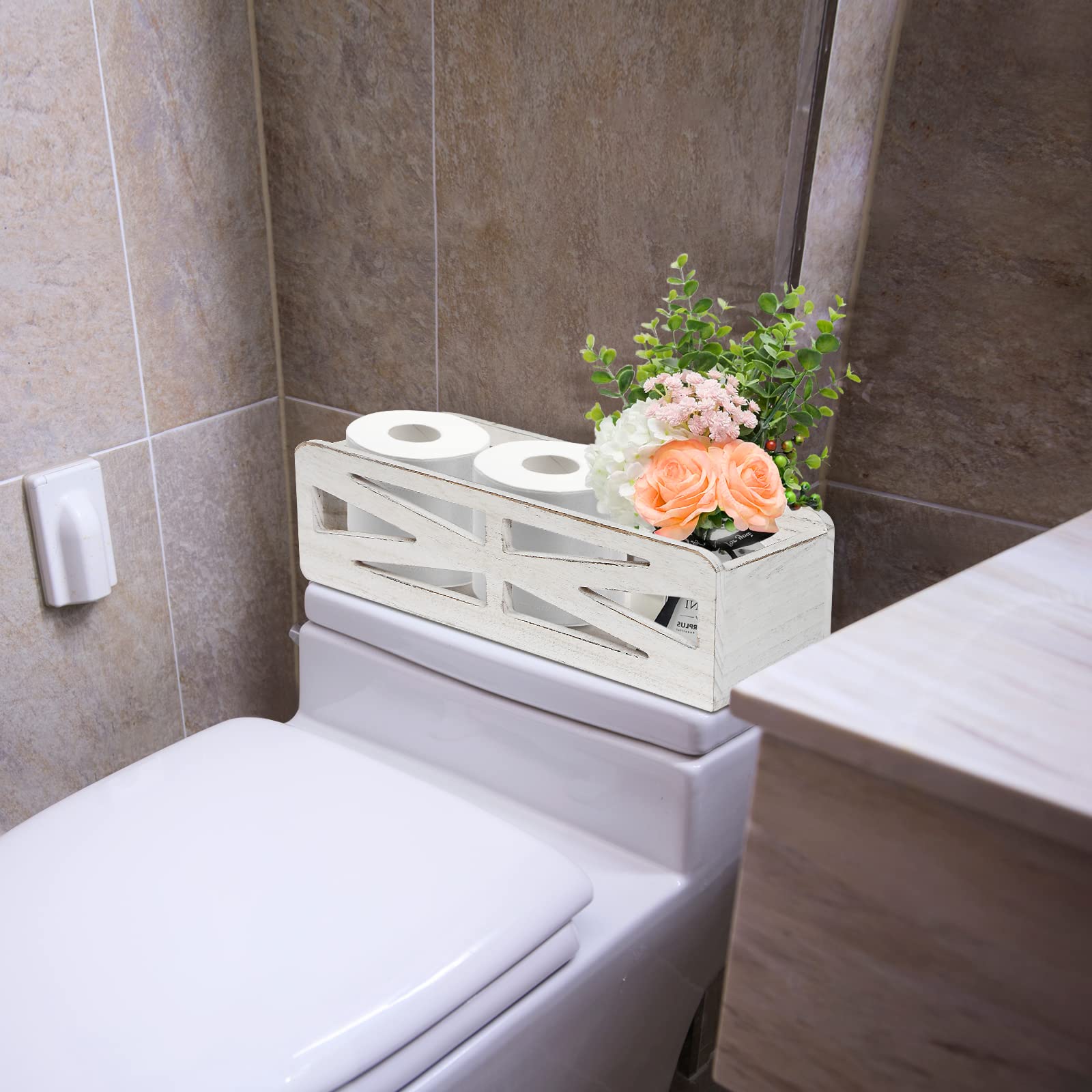 Bathroom Decor Box Toilet Paper Holder, Rustic Wooden Toilet Tank Box, Farmhouse Over Toilet Bathroom Organizer Storage Basket F