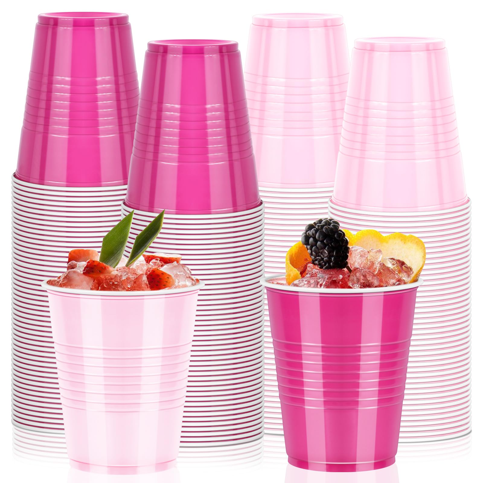 GGOLDMER 100 Pack Pink Plastic Cups, 12oz Disposable Party Cups