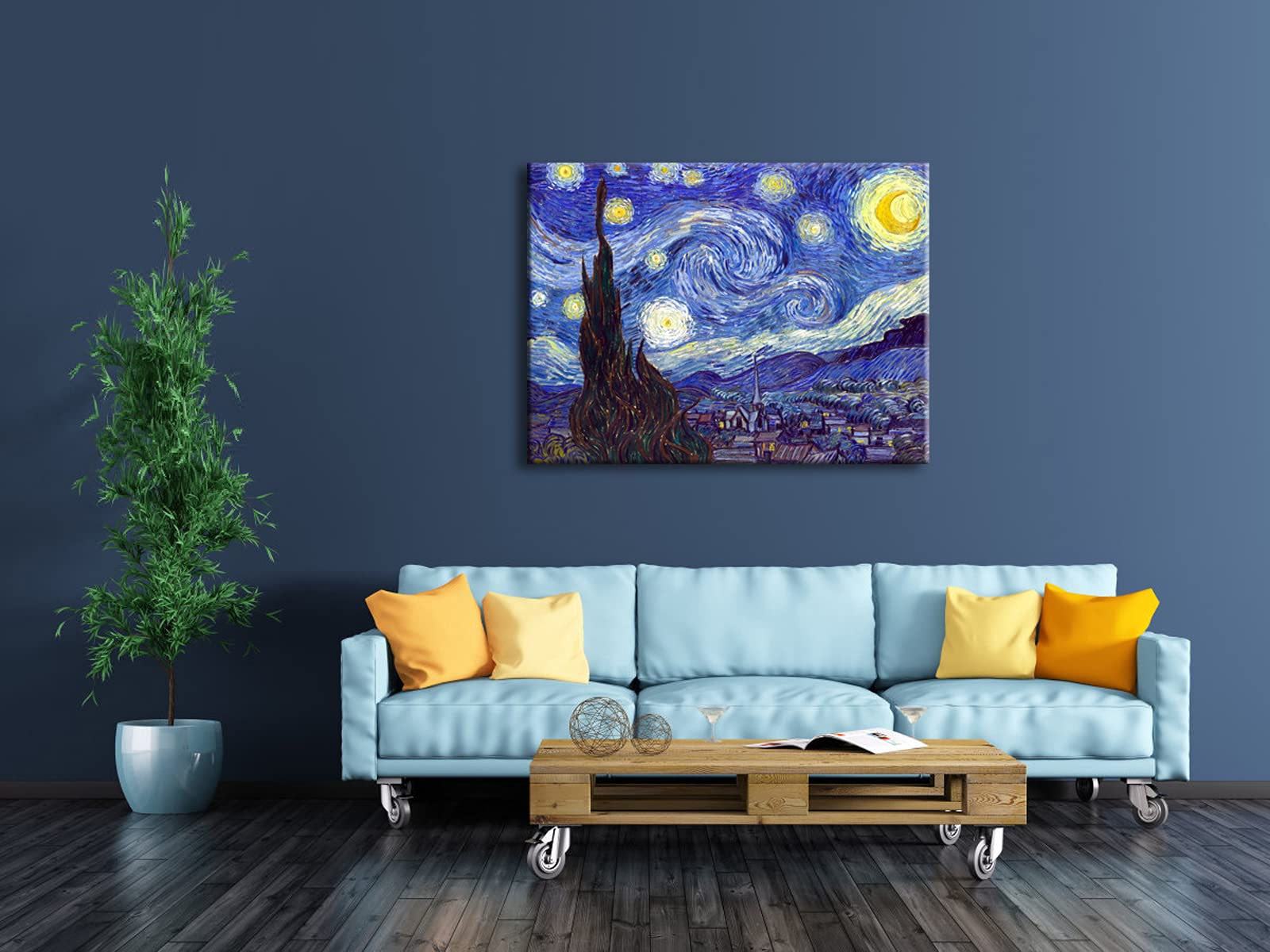 Wieco Art Large Starry Night By Van Gogh Classical Famous Artwork Modern Canvas Prints Blue Abstract Landscape Pictures Prints O