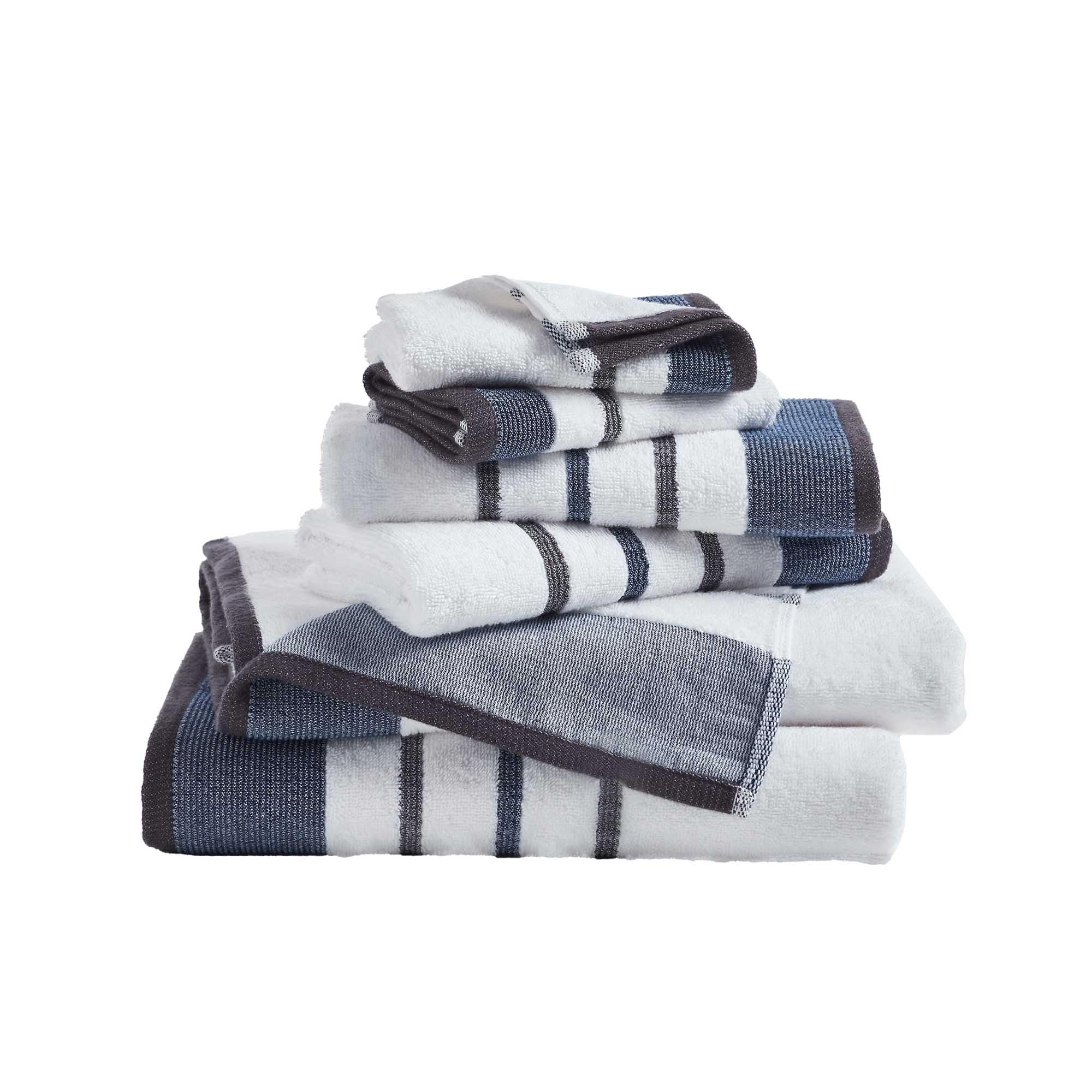 Great Bay Home Cotton Striped Bath Towels, Luxury 6 Piece Set - 2 Bath Towels, 2 Hand Towels And 2 Washcloths Highly Absorbent Q