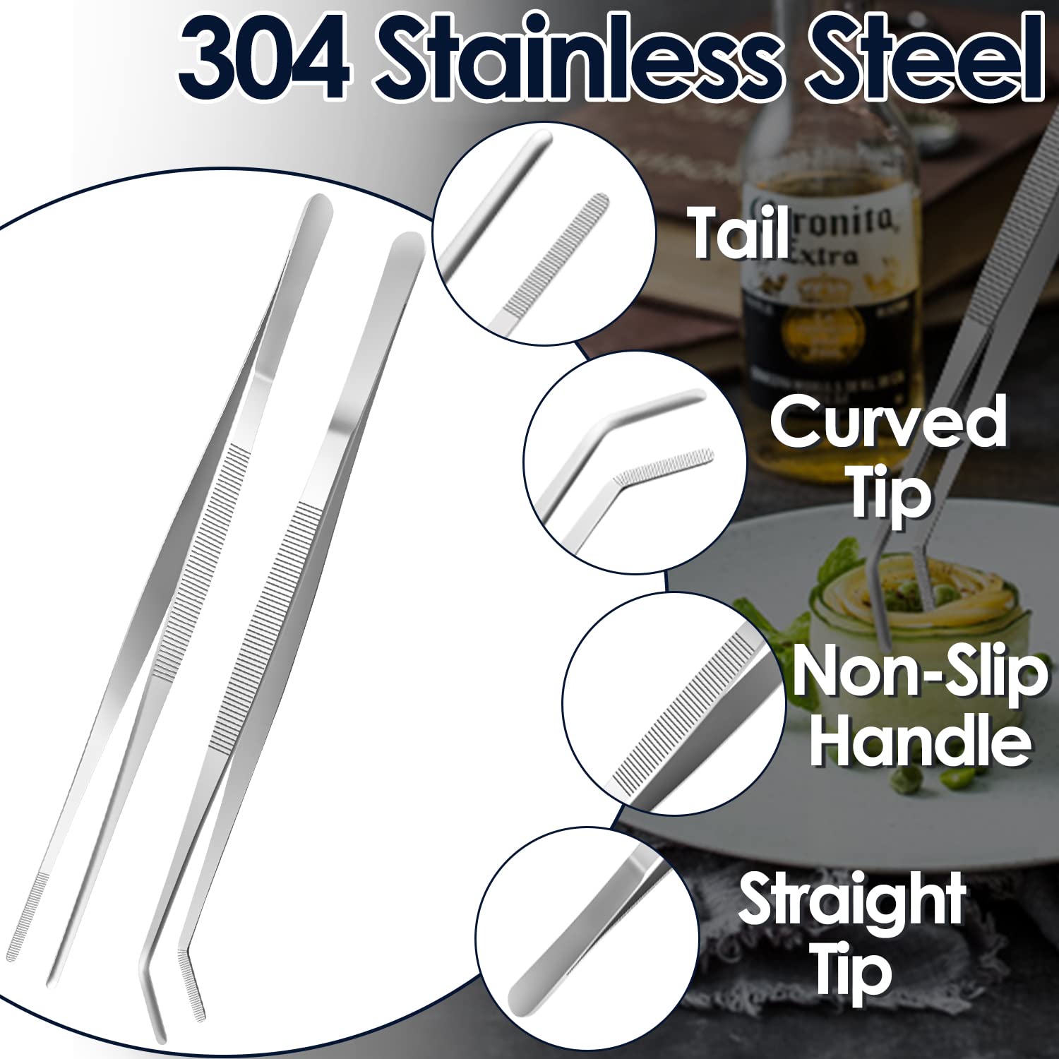 Gutsdoor Kitchen Tweezers Set Stainless Steel Tongs Tweezers Set Of 2 With Precision Serrated Tips For Cooking And Medical (12 I