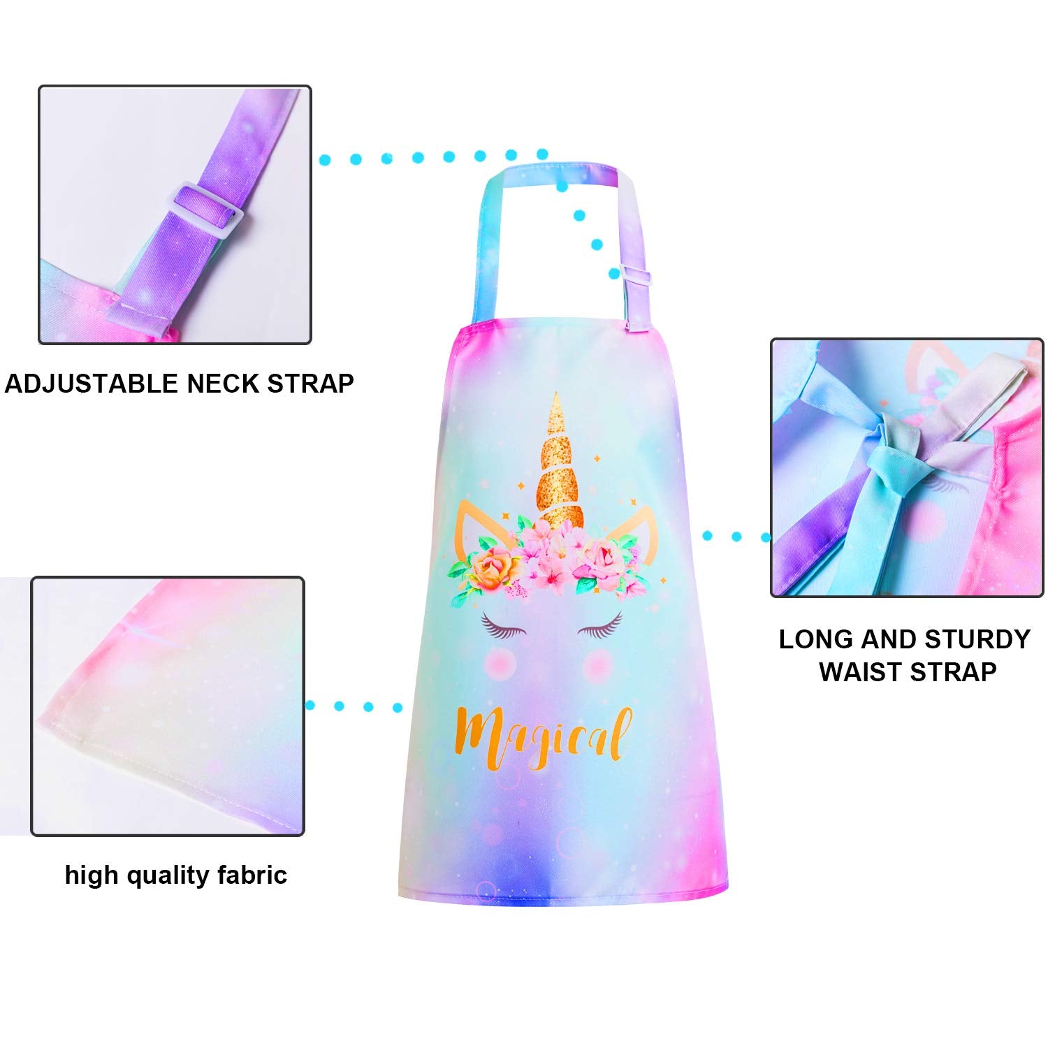 Sylfairy Aprons For Kids Girls Rainbow Unicorn Apron Children Kitchen Chef Aprons Smock (Purple+Rainbow, Medium,6-12Years)