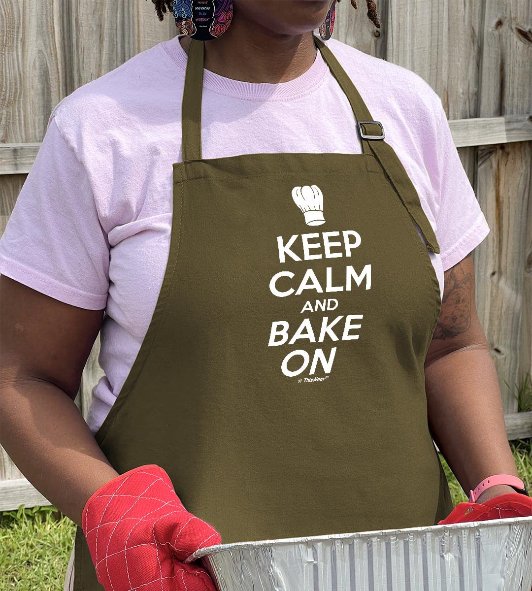 Thiswear Baker Gifts For Men Keep Calm And Bake On Two Pocket Adjustable Bib Apron Military Green