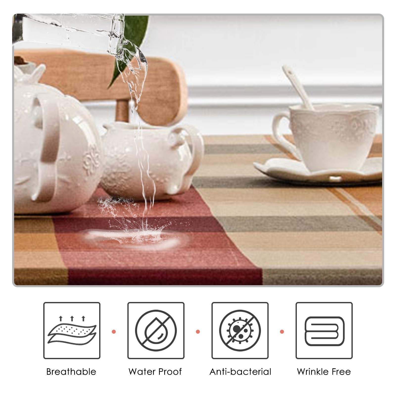 Melodieux Plaid Tablecloth Rectangle Cotton Linen Textured Holiday Table Cover Spillproof Water Wrinkle Resistant Vintage Tabletop Decoration Kitchen Dining Room  60'' x 102''  Red Checkered