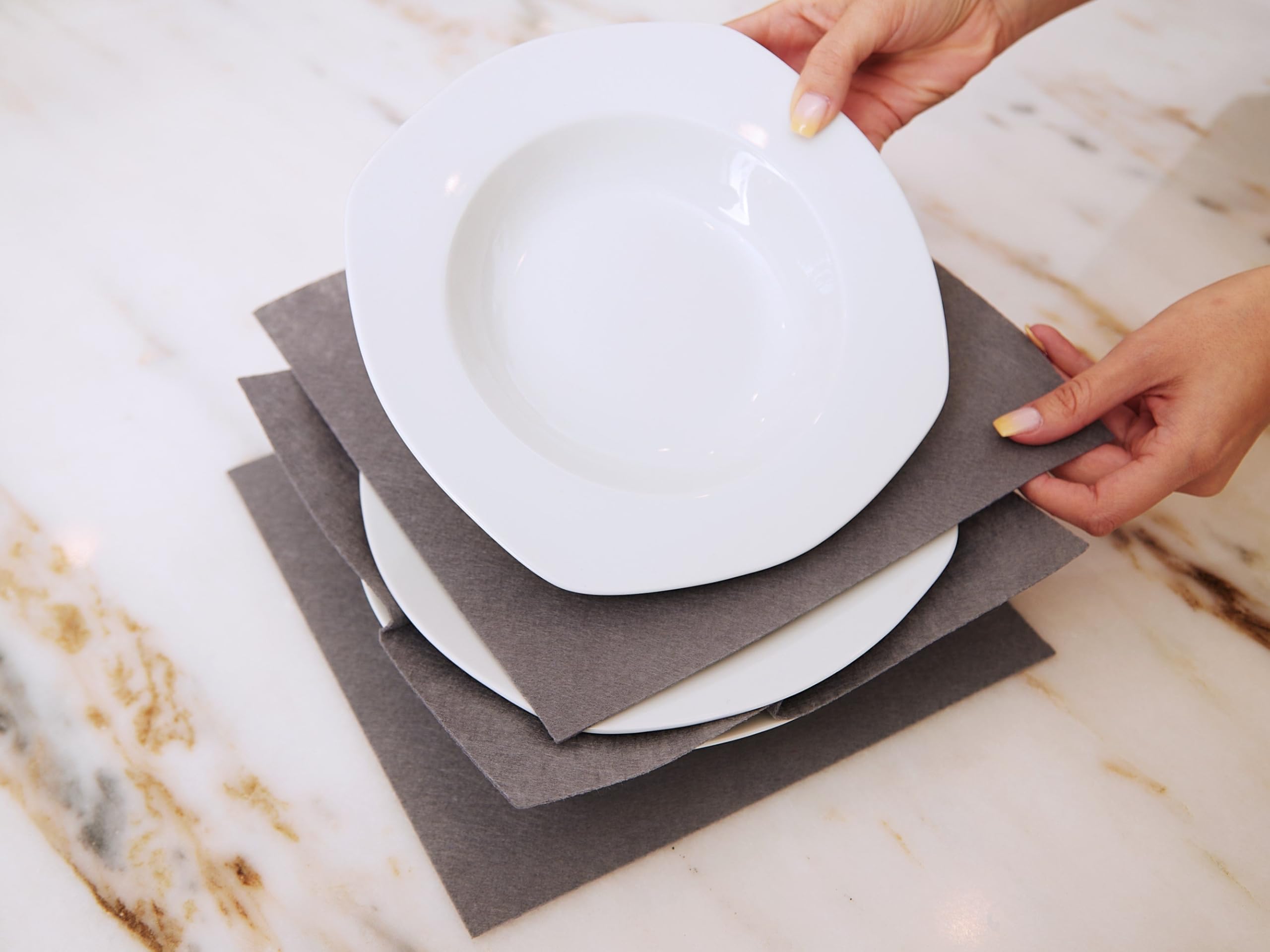 Covermates Keepsakes Dish Storage Box - Stackable, Reinforced Handles, China Storage-Grey Heather