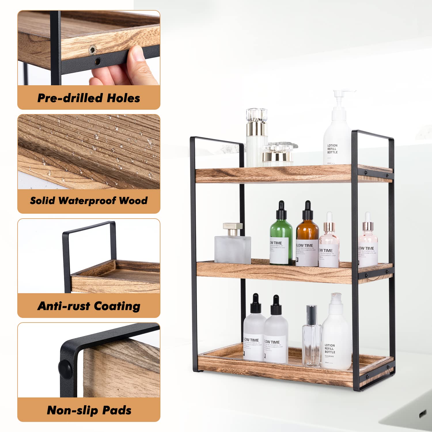 Giftacity 3-Tier Countertop Organizer For Counter Stylish Wood Vanity Shelf Storage - The Perfect Addition To Your Bathroom Deco
