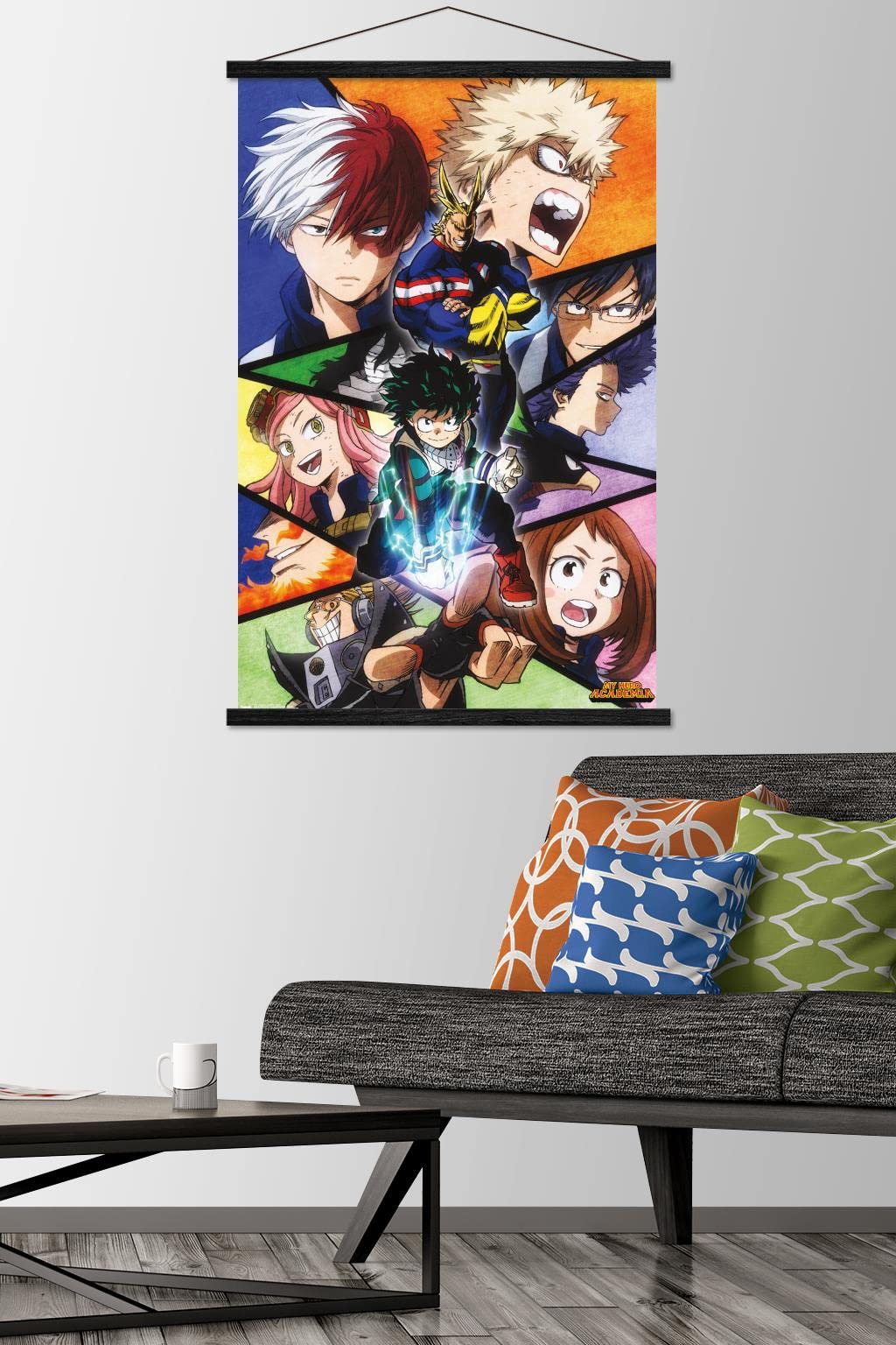 Trends International My Hero Academia - Faces Wall Poster, 22.37'' X 34.00'', Premium Print And Black Hanger Bundle