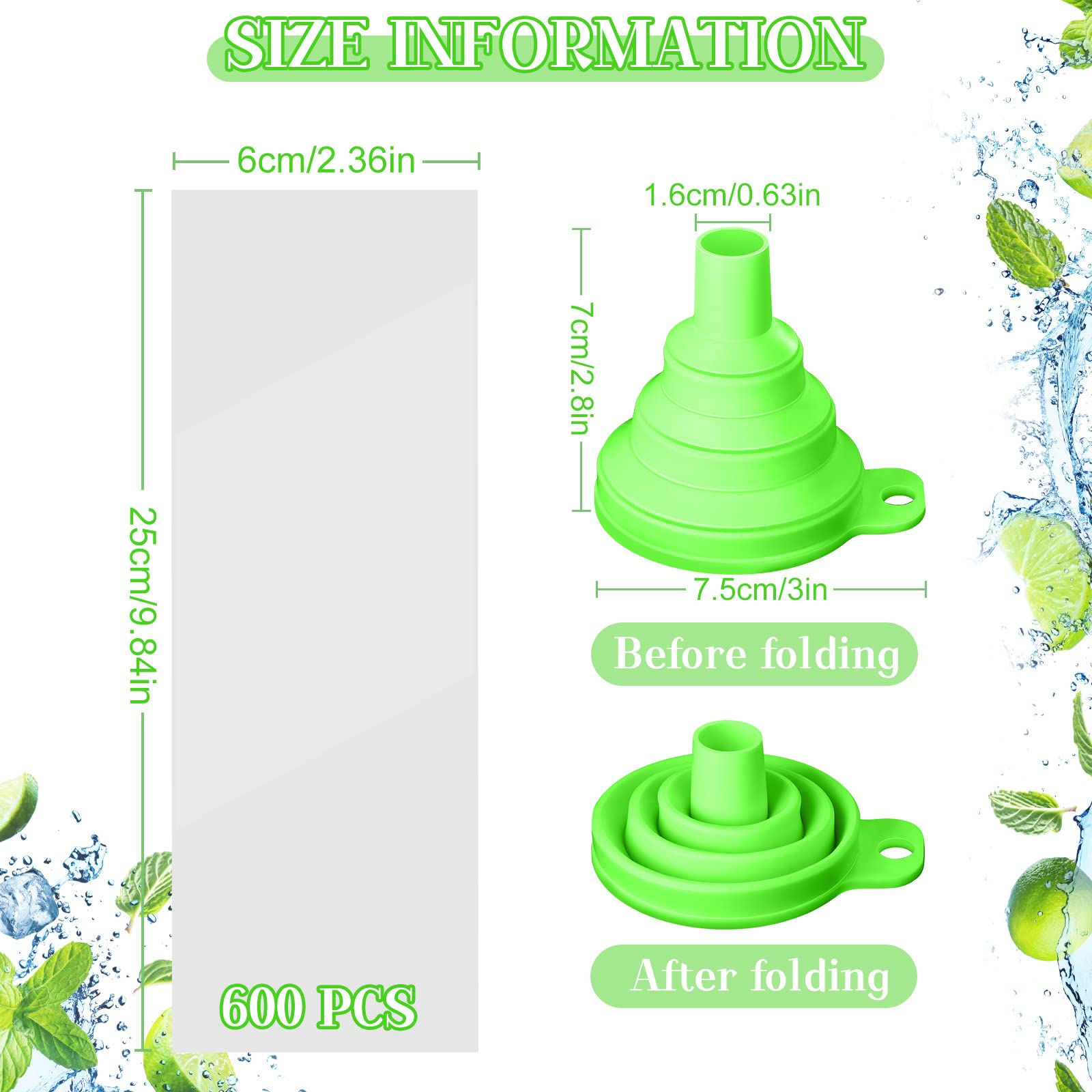 600 Pcs Disposable Ice Lolly Bags Ice Lolly Mold Bags Plastic Ice Cream Bags With Silicone Foldable Funnel For Making Ice Candy,