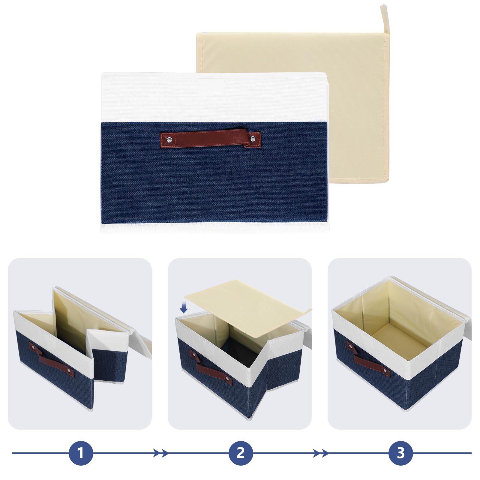Anminy Storage Boxes With Lids Washable Decorative Storage Bins Basket With Pu Leather Handle Foldable Linen Fabric Storage Cube