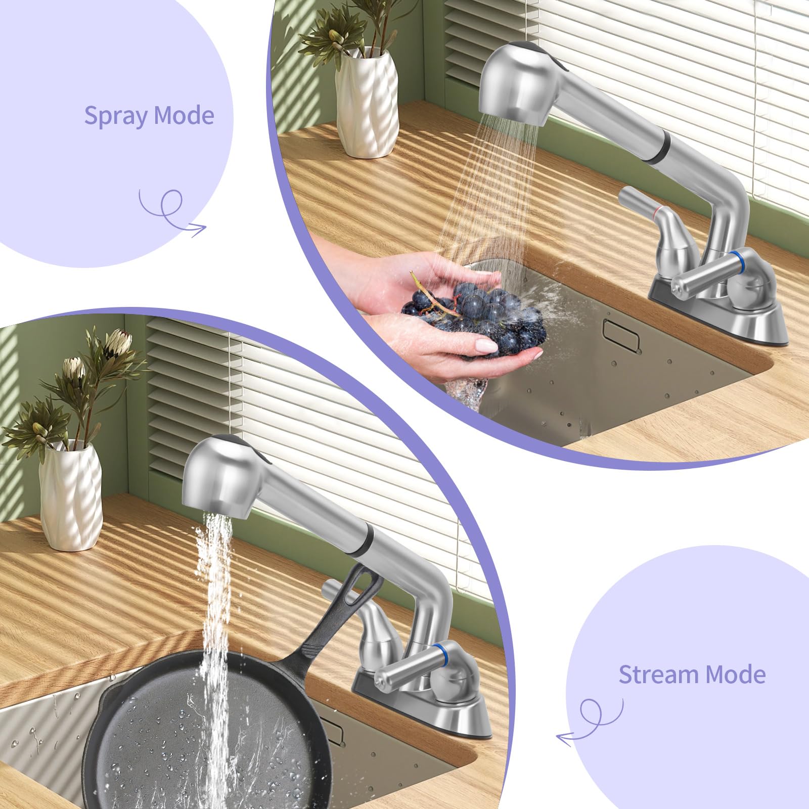 Utility Sink Faucet,Universal Laundry Tub Abs Plastic Faucet With Sprayer,Dual Handle Pull Out Faucet, Chrome Finish Laundry & U