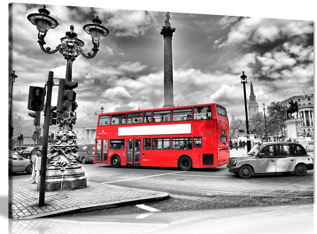 London Canvas Print Black & White Red Bus Canvas Wall Art Picture Print (24X16In)