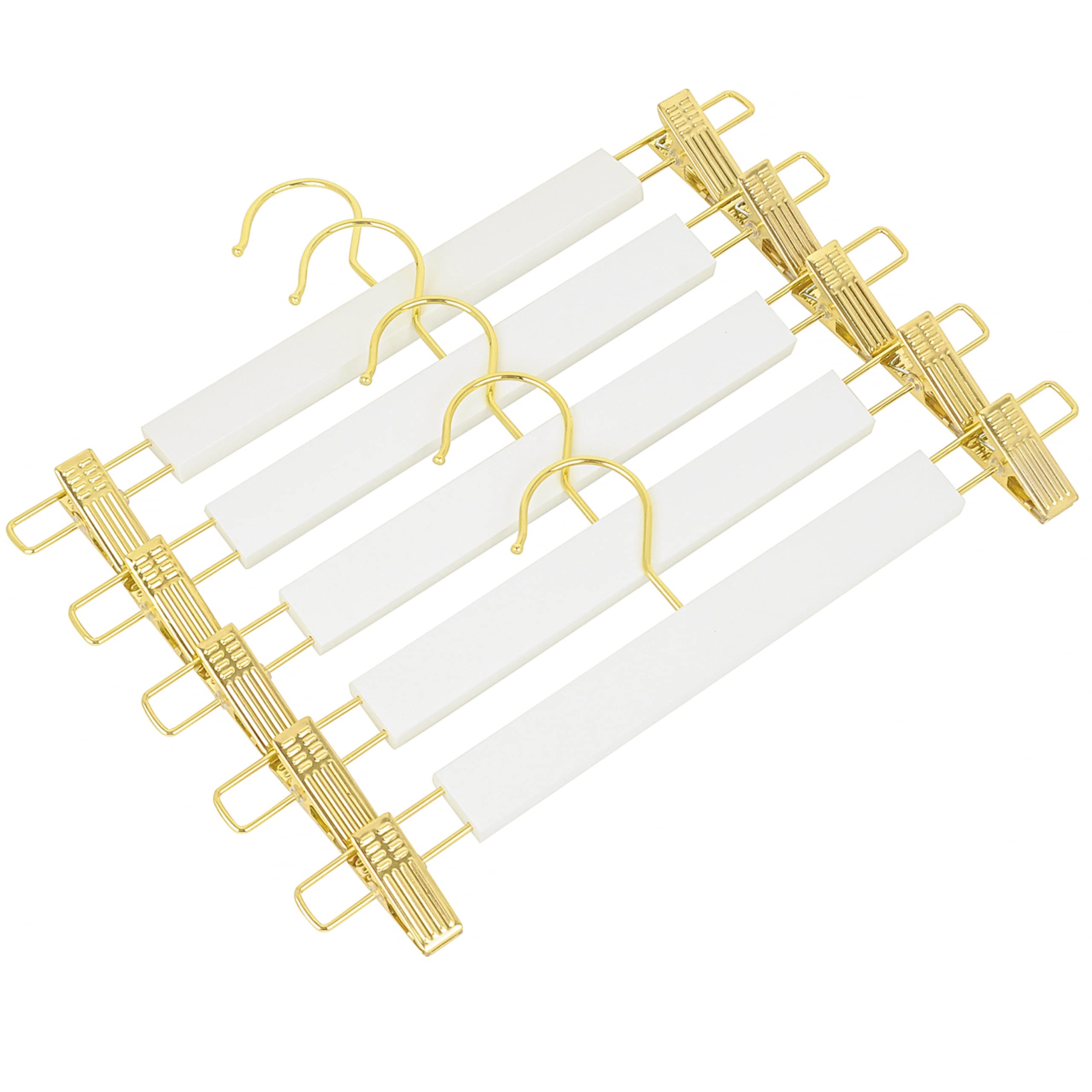 Amber Home 14.17'' Solid White Wooden Pant Skirt Hangers with Gold Hook 24 Pack  Bottom Hangers for Slacks Trousers Jeans with 2-Adjustable Gold Clips (White  24 Pack)