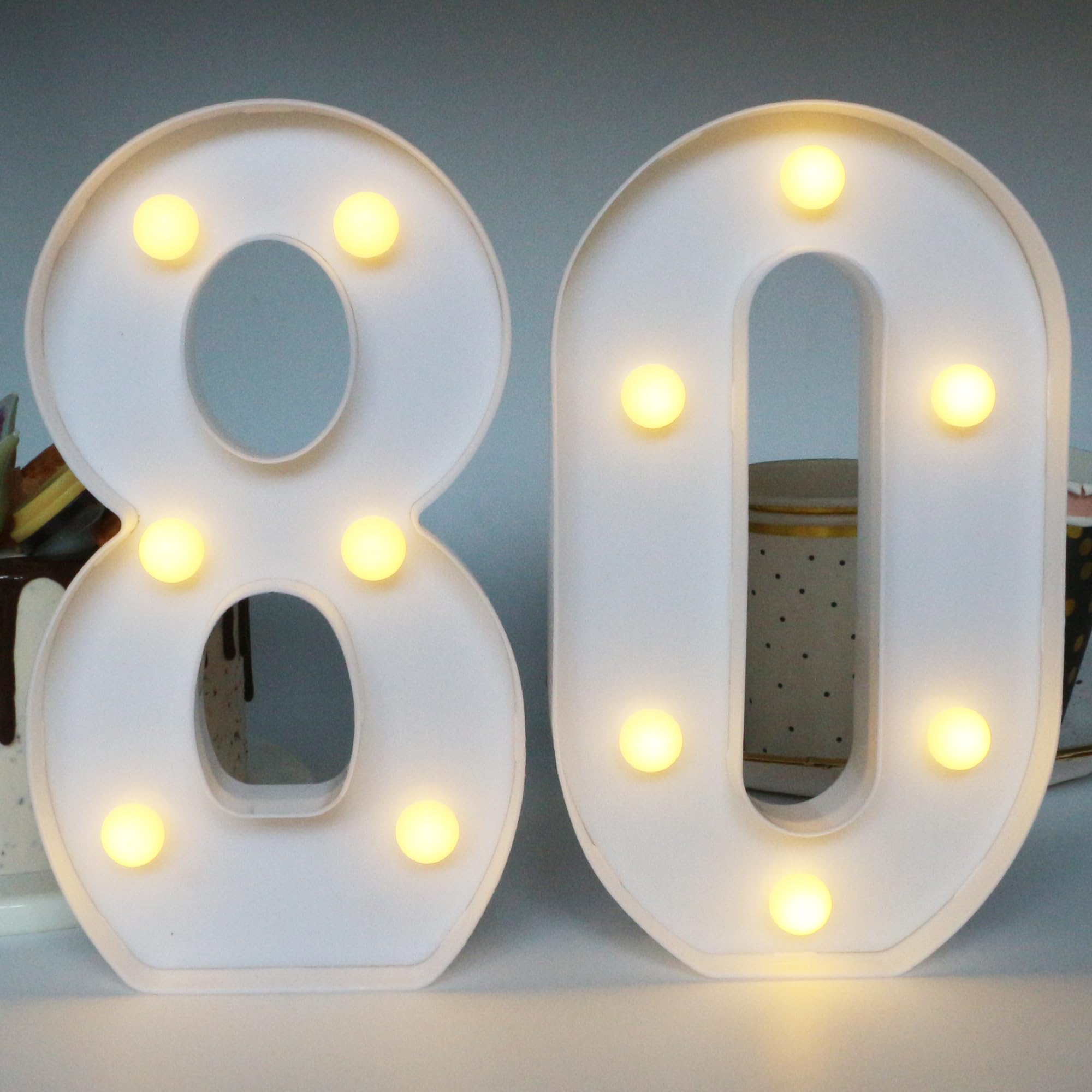 H:7.88 inches Light Up Numbers 80 Centerpieces Table Sign, 80th Birthday Decorations for Women, 80th Party Decor for Men, 80 Bir