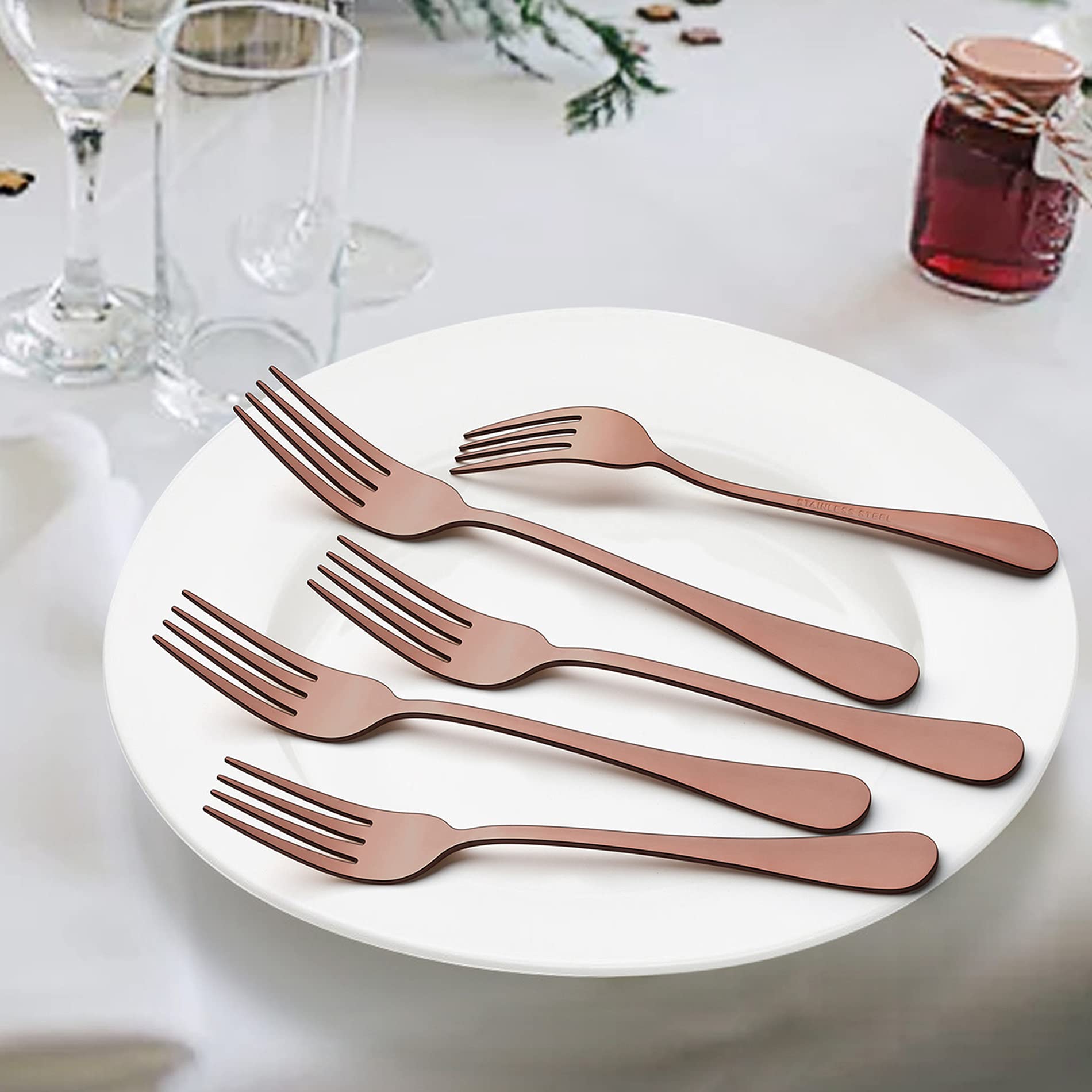 Lianyu Copper Salad Forks Set Of 12, Stainless Steel Silverware Flatware Small Forks, Appetizer Dessert Forks For Home Restauran