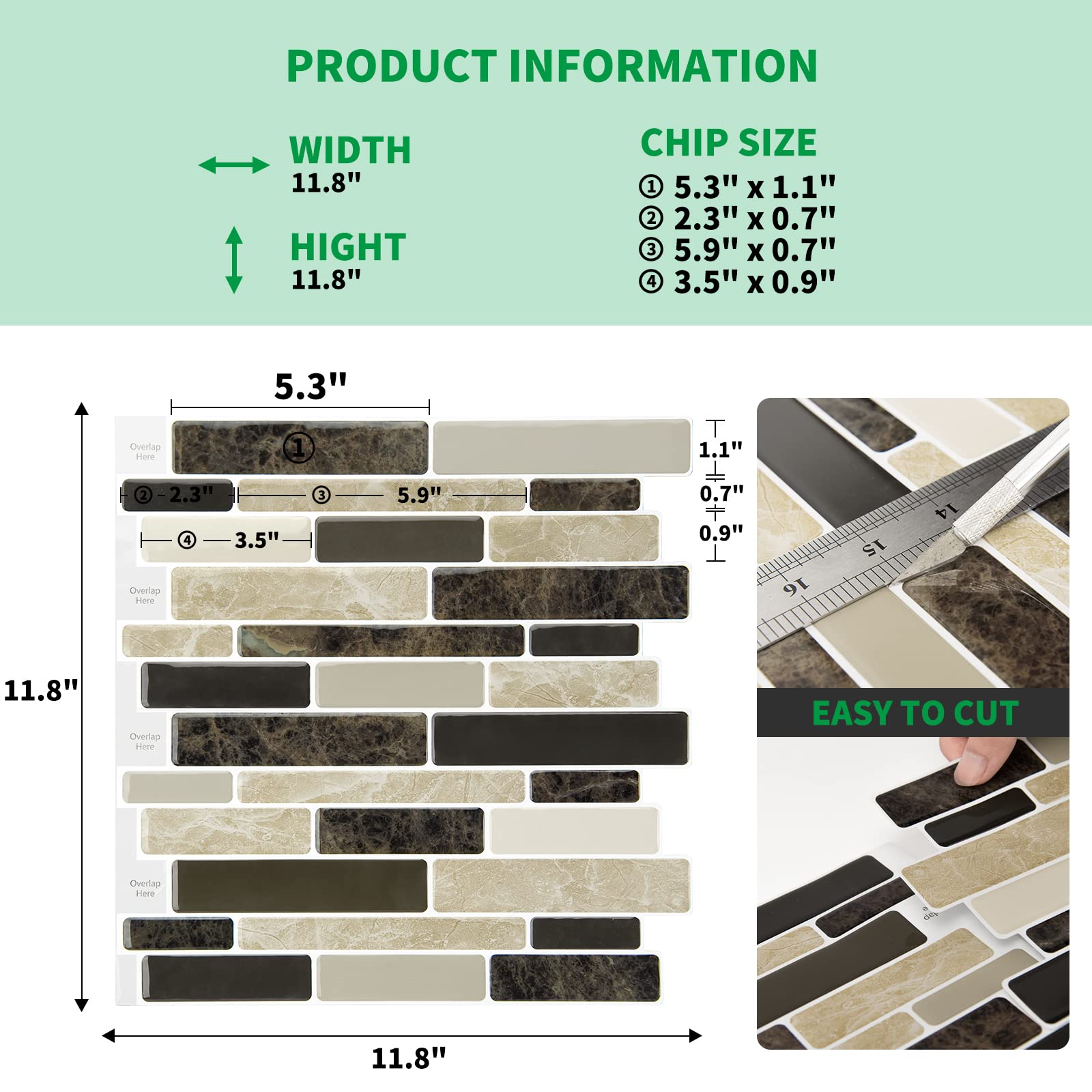 LONGKING 10-Sheet Brown Peel and Stick Backsplash Tile for Kitchen  Vinyl Stick on Tile Stickers for Wall  Kitchen  Bathroom  Counter Top