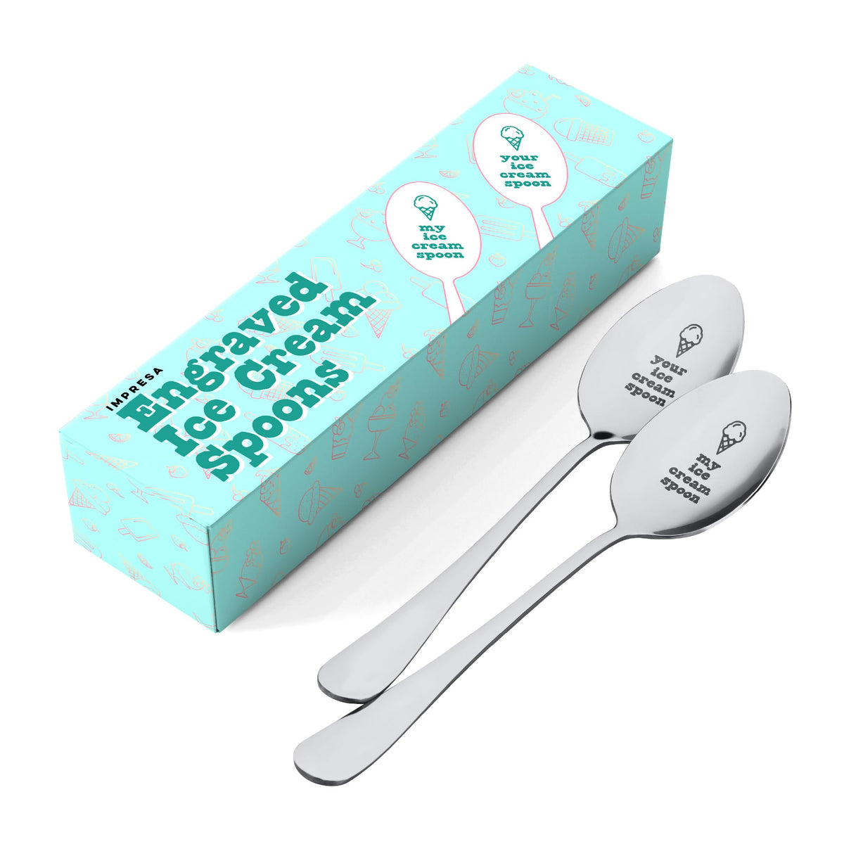 Impresa [2 Pack] Mine And Yours Ice Cream Spoons - Long Handled Engraved Ice Cream Spoon - Durable Stainless Steel Couple Of Spo
