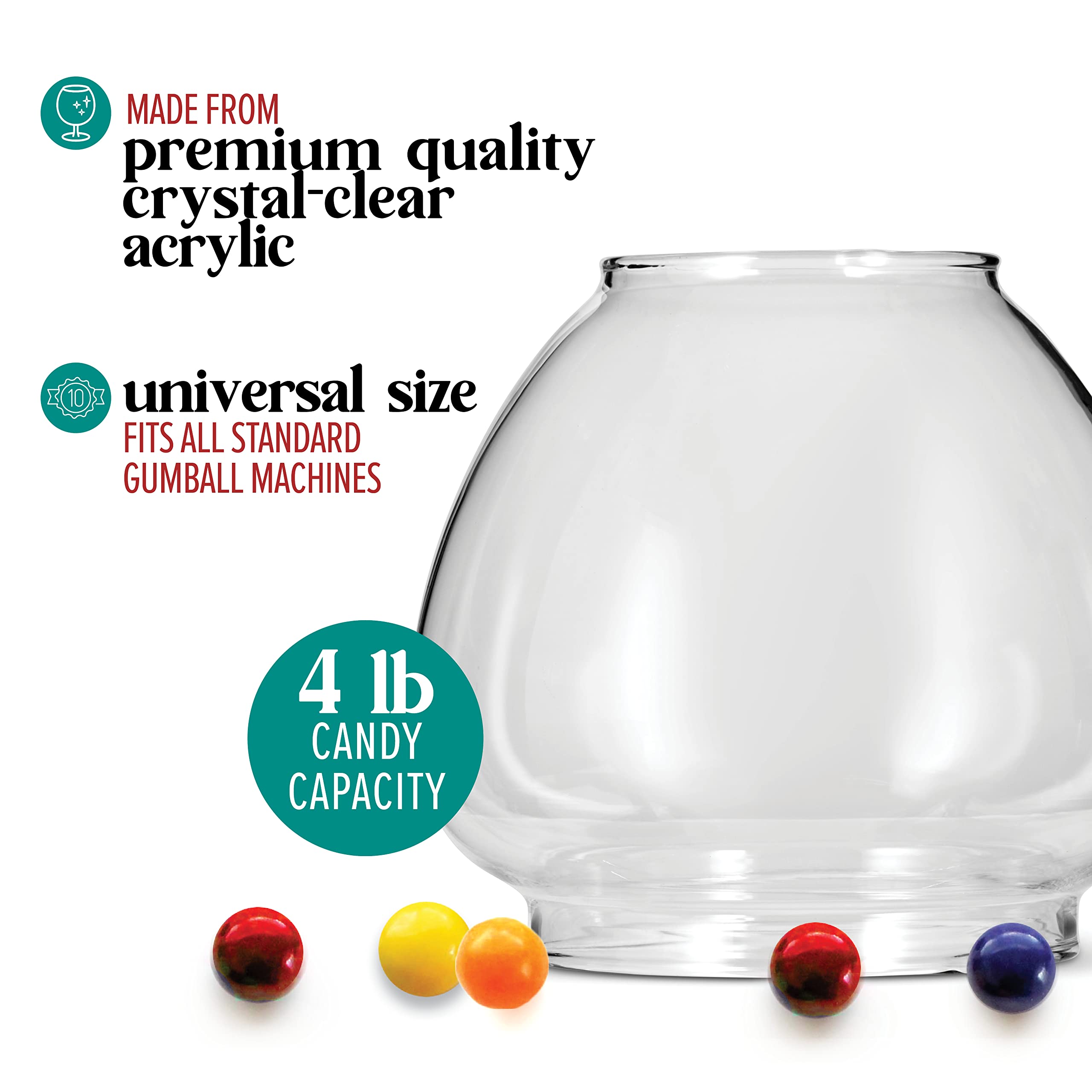 Gumball Machine Acrylic ''Shatterproof'' Replacement Bowl Ball For 15Inch Gumball Machines - Compatible With The Candery And Mos