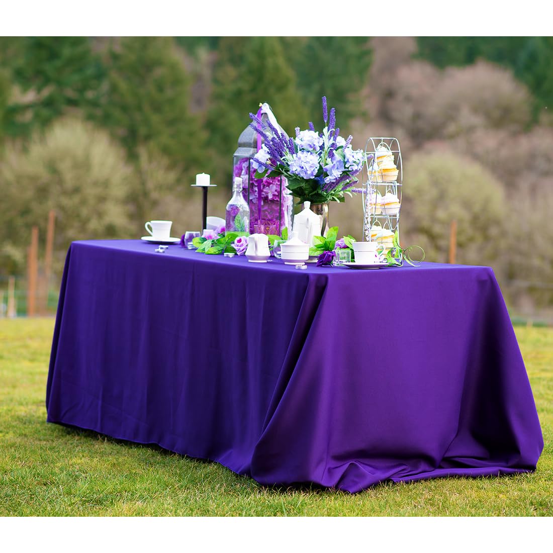 Ltc Linens 5-Pack Rectangular Tablecloths 90 In X 132 In With Rounded Corners - Purple Table Cloths For 6 Ft Rectangle Tables Fl