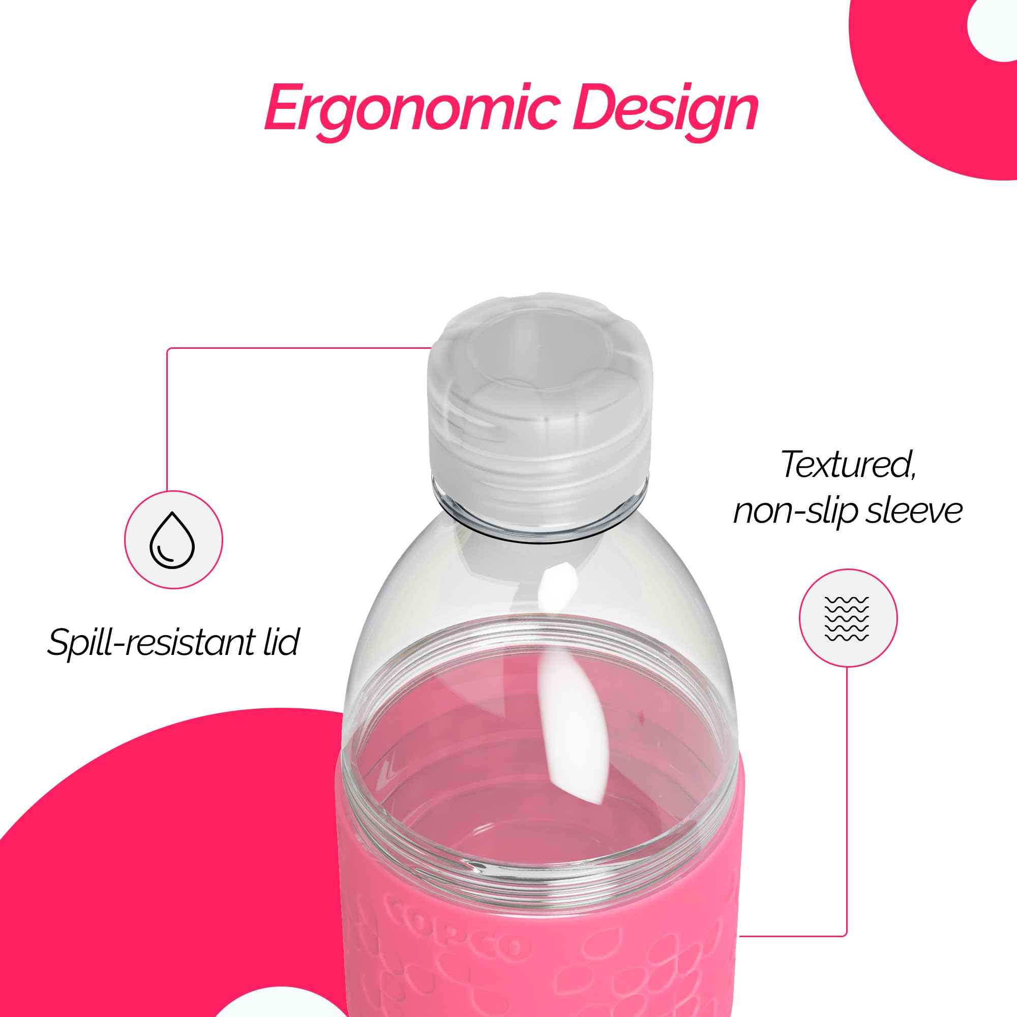 Copco Hydra Reusable Tritan Water Bottle With Spill Resistant Lid And Non-Slip Sleeve, 16.9-Ounce, Pink