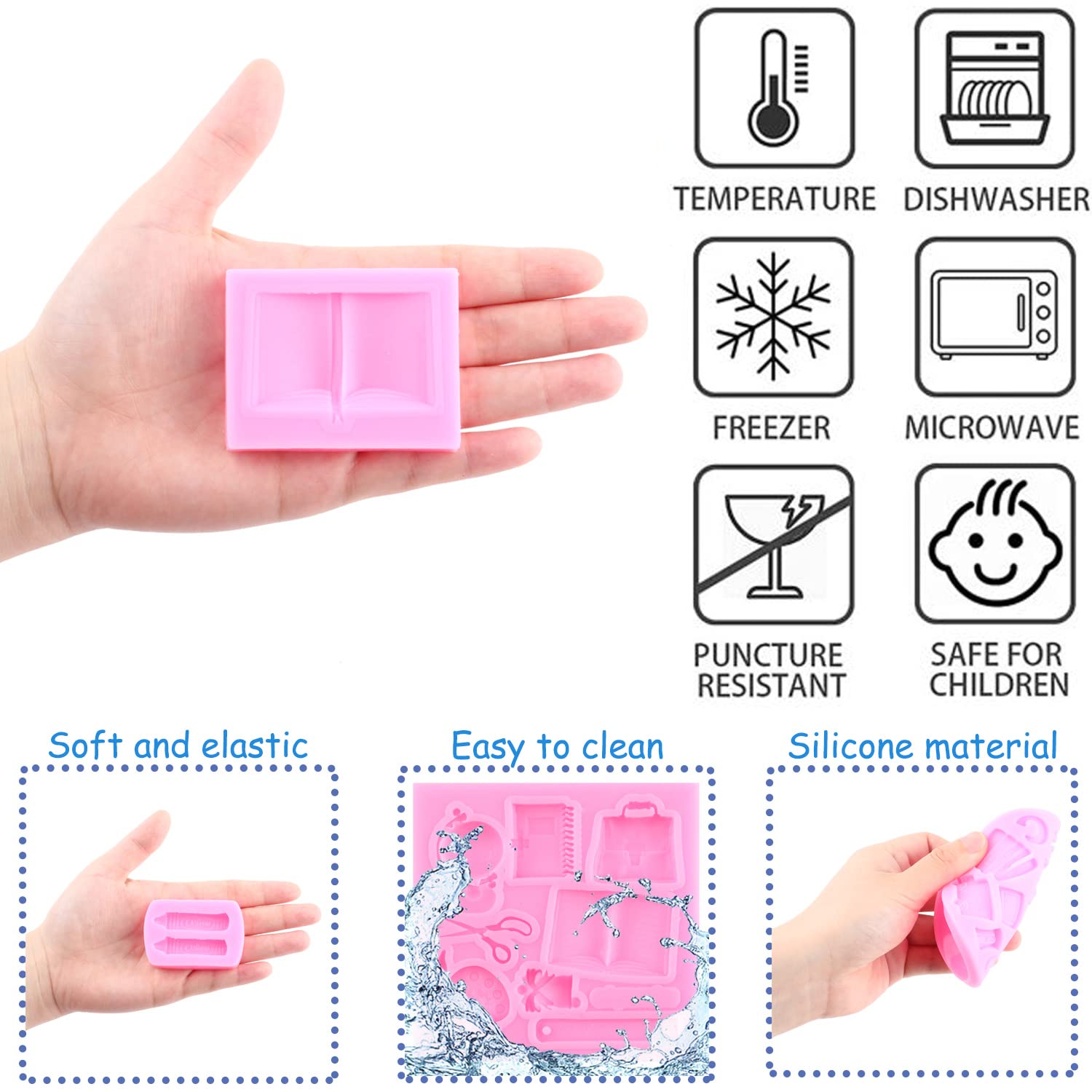 Mujiang Back To School Silicone Molds School Bag Book Crayon Scissor Drawing Palette Ruler Fondant Mold For Cupcake Topper Cake