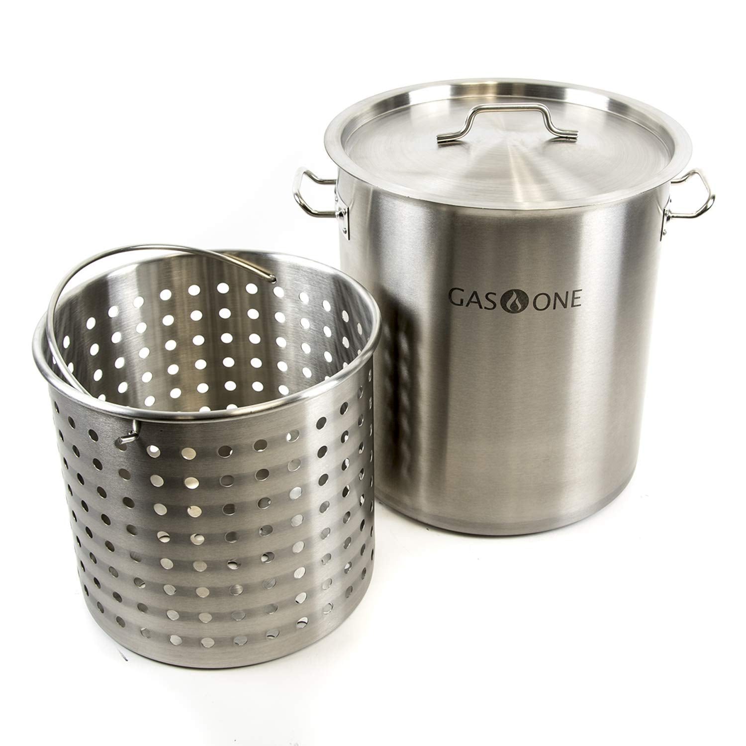Gas One Fryer Pot 32 Quart - All Purpose - Stainless Steel Tri-Ply Bottom With All Purpose Pot Deep Fryer Steam & Boiling Basket