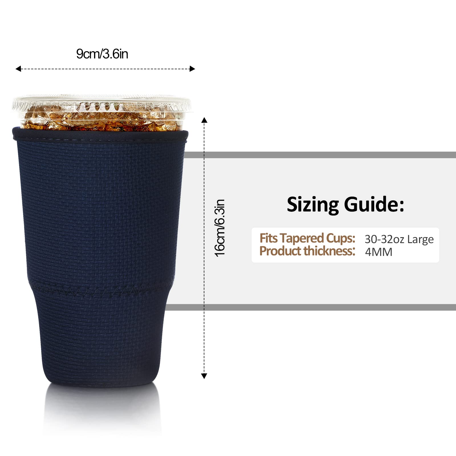 Patelai 4 Pieces Reusable Iced Coffee Sleeve Cup Insulator For Cold Drinks Beverages And Holder For Most Coffee (30-32 Oz Large,