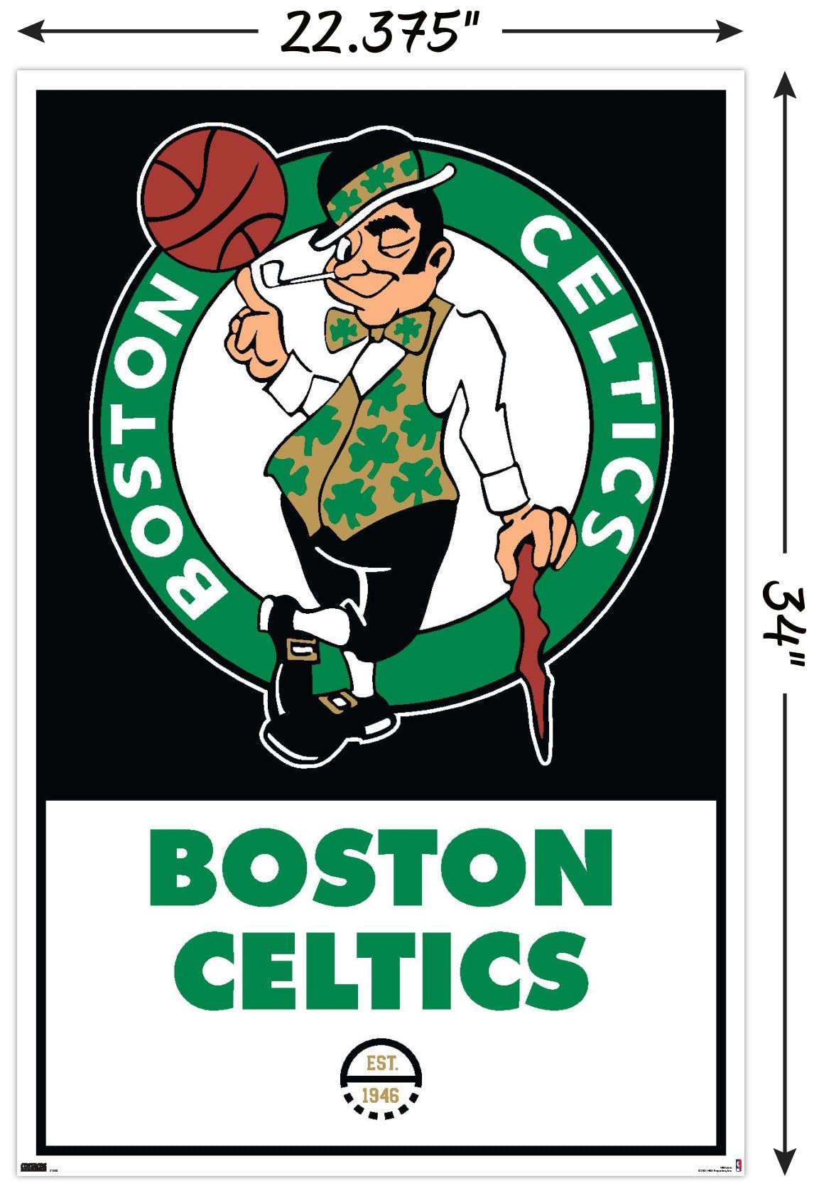 Trends International Nba Boston Celtics - Logo 21 Wall Poster, 22.375'' X 34'', Poster & Mount Bundle
