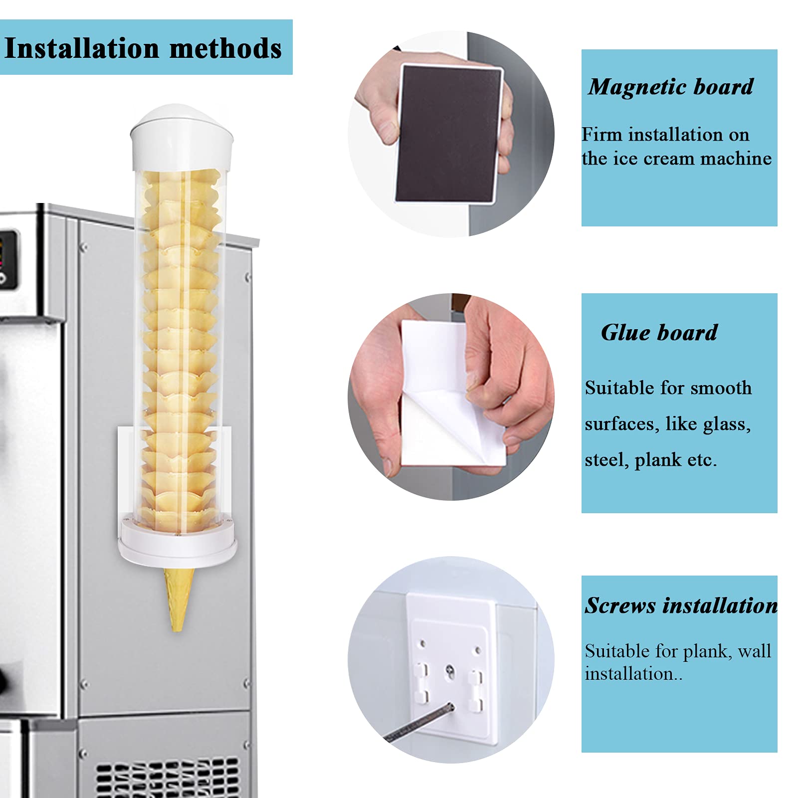 Kunhewuhua Ice Cream Cone Dispenser-16L X 3 Dia Plastic Tube With 1.6-2.6Ins 2.4-3 Ins Gasket