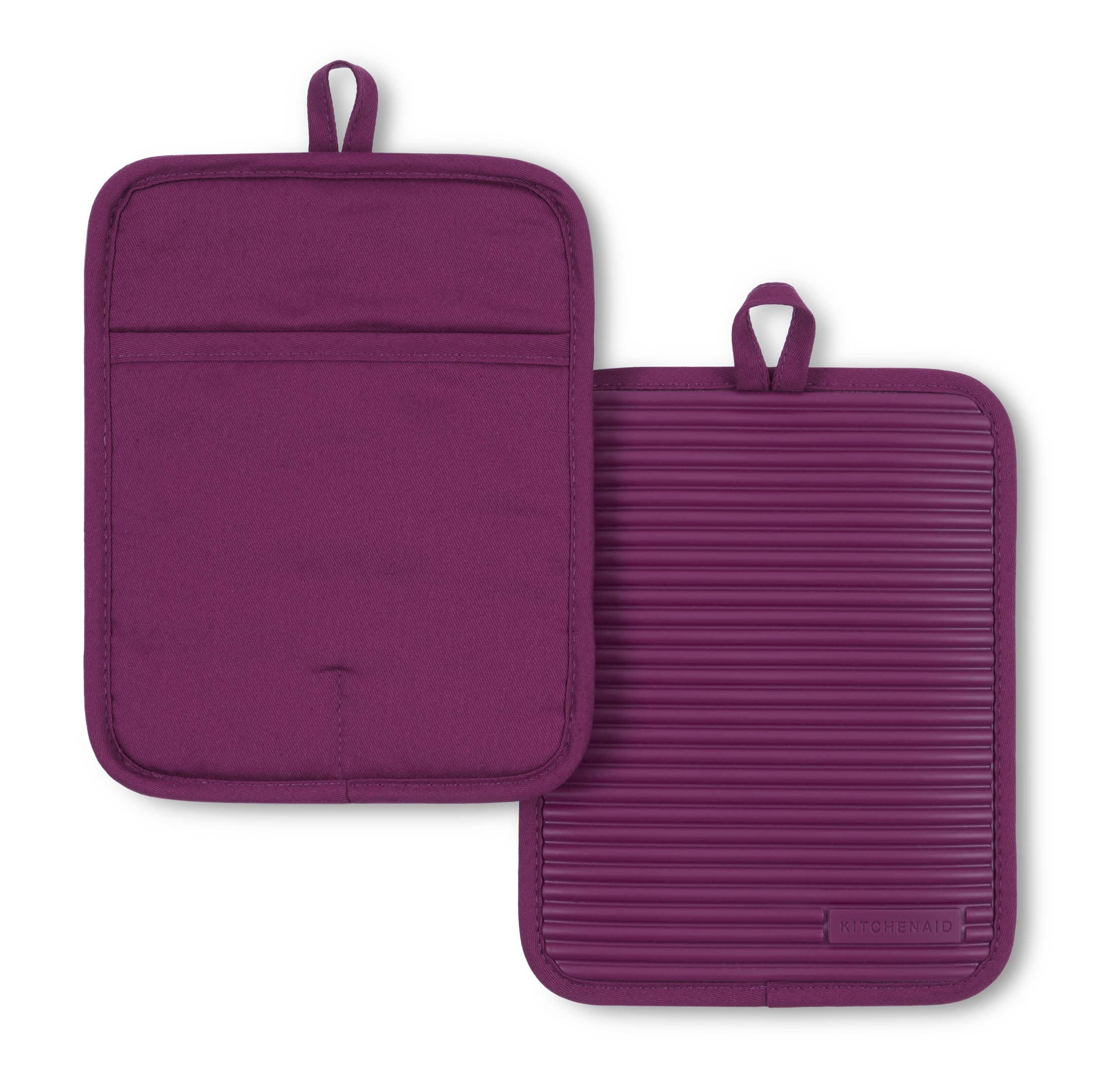 Kitchenaid Ribbed Soft Silicone Pot Holder 2-Pack Set, Beet, 7''X9''