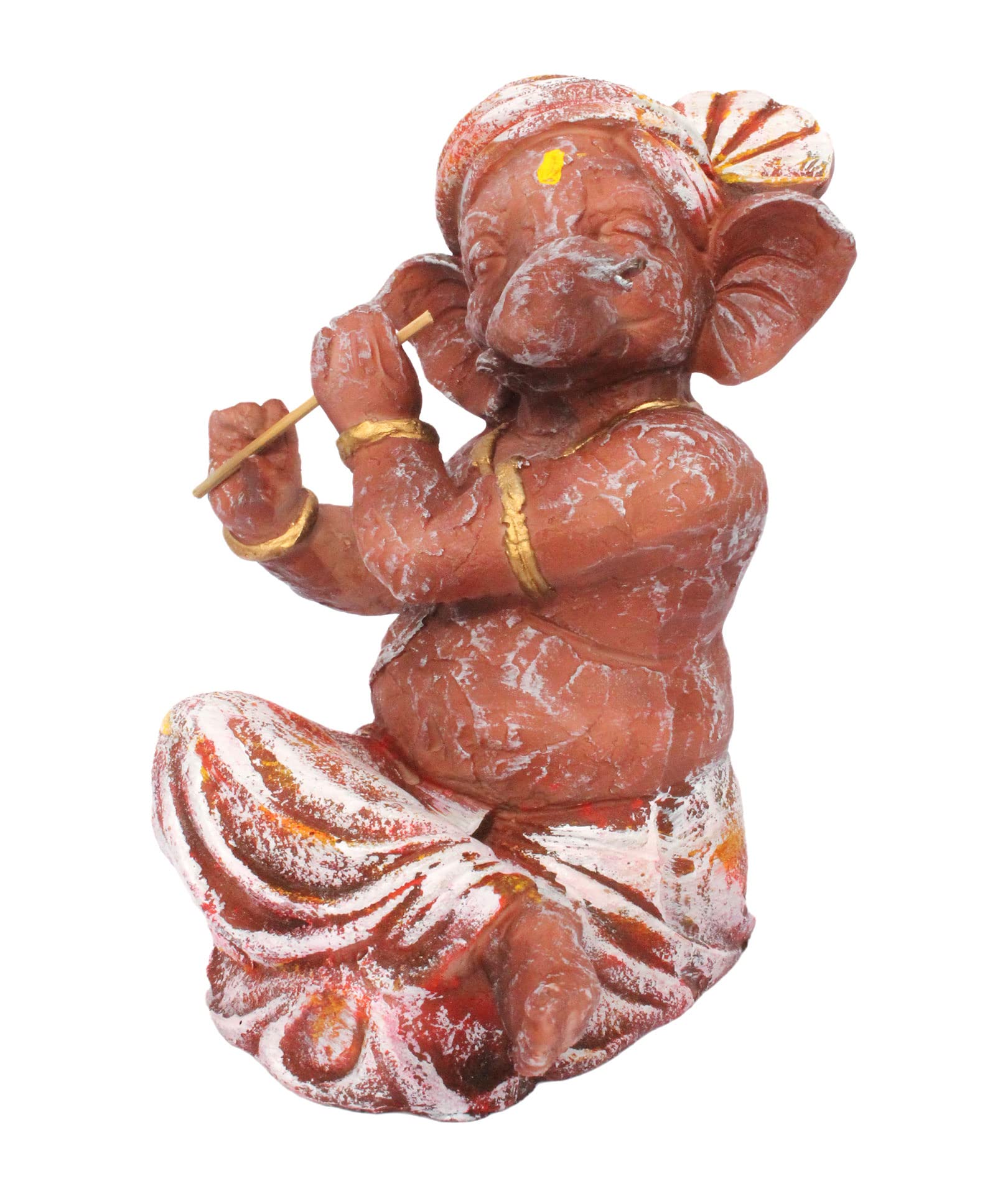 Kd Hub Lord Ganesh Idol For Home Decor & Office - Flute Muscial Ganesh Murti - (22 Cm) (Brown)(Medium Size)