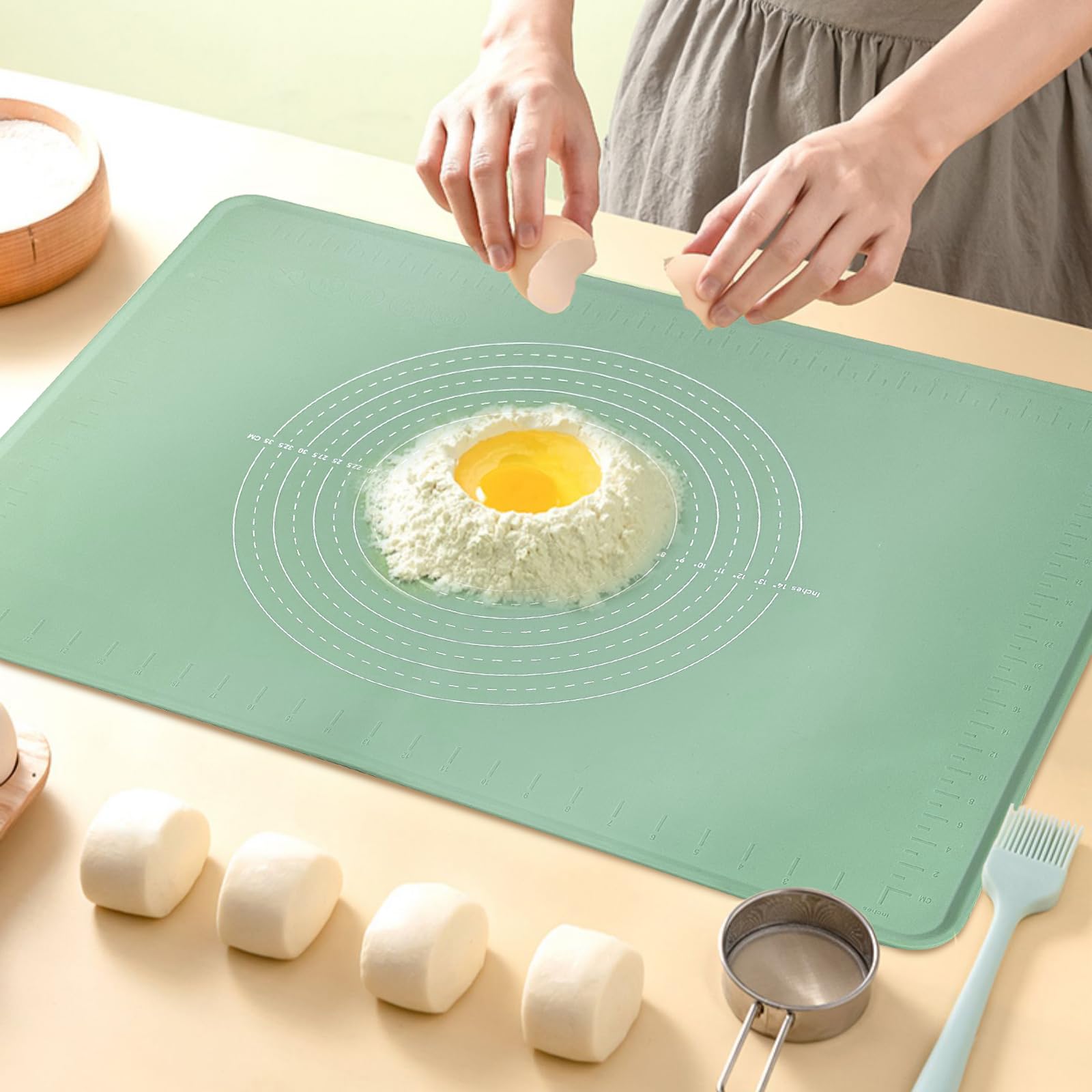 Silicone Baking Mat 28'' X 20'', Extra Thick Dough Rolling Mat With Measurements And Edge Heightening, Non-Stick Food Grade Sili