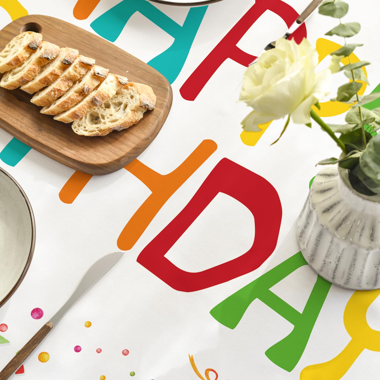 Horaldaily Birthday Square Tablecloth 60  60 Inch, Happy Birthday Balloon Washable Table Cover For Party Picnic Dinner Decor