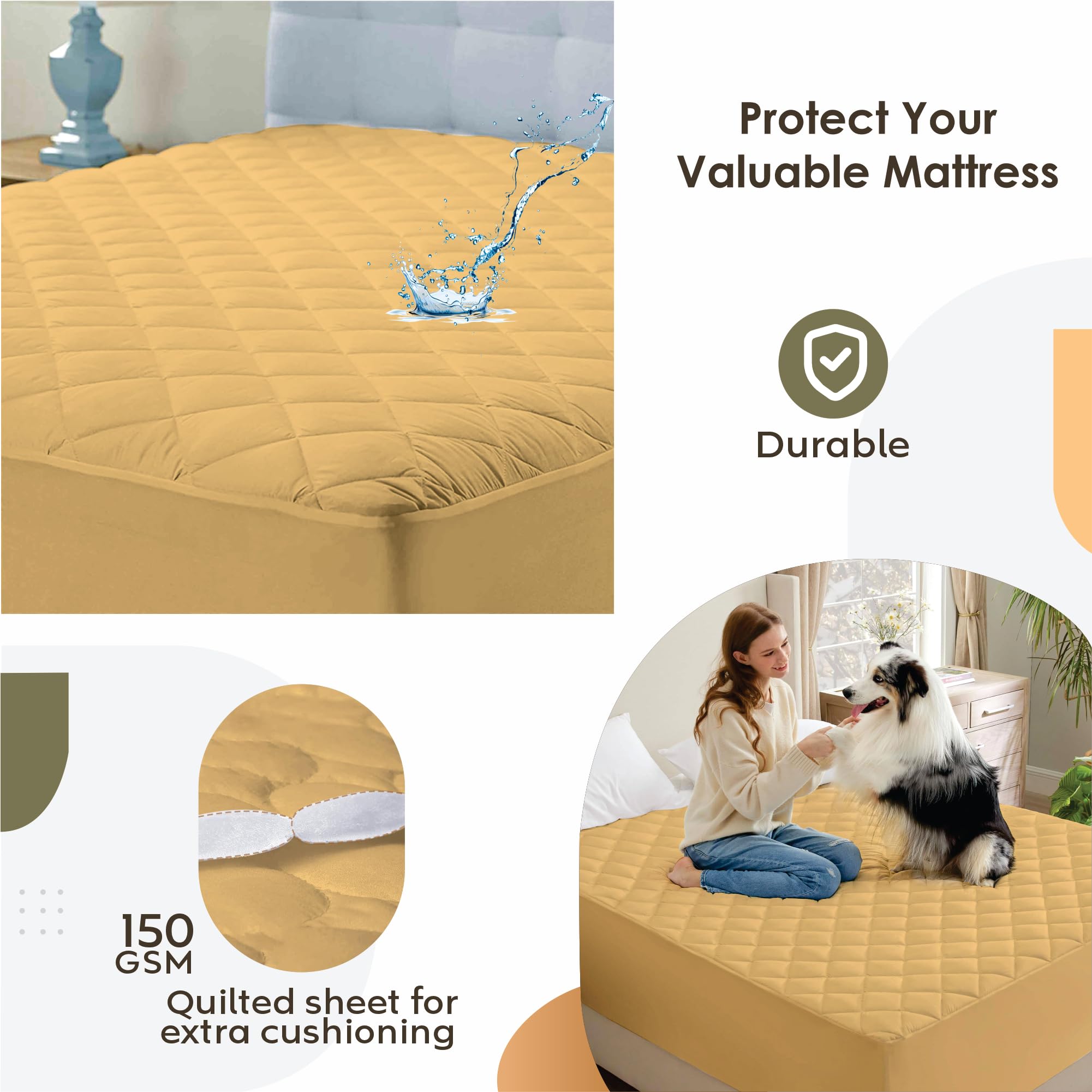 Ayka Waterproof Cotton Quilted Mattress Protector King Size Breathable Hypoallergenic Noiseless Ultra Soft Fitted Bed Protector
