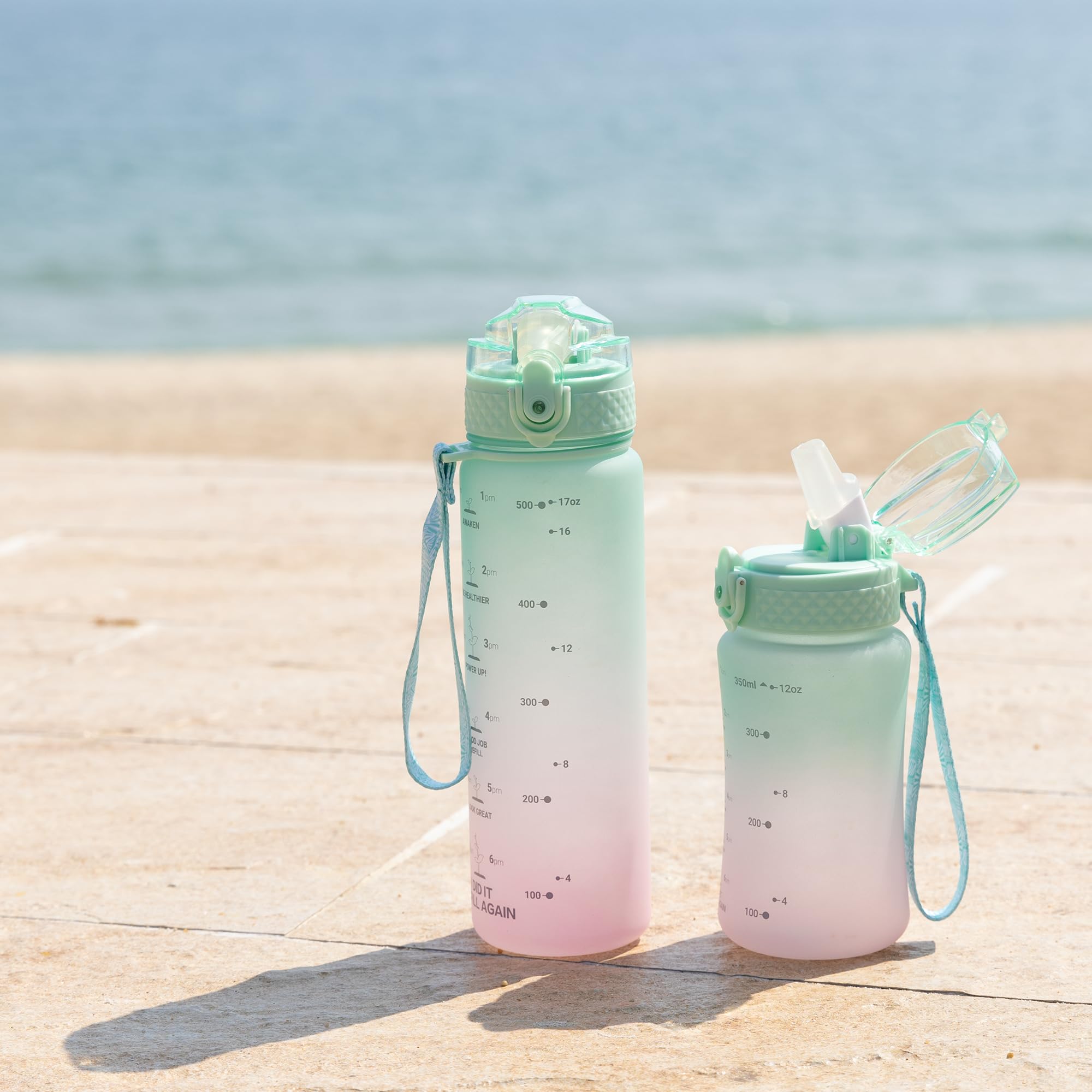 OLDLEY Kids Water Bottle for School  12 oz (2 lids) BPA-Free Reusable Leak-proof Durable Tritan Plastic Water Bottles with Straw & Chug Lids  Anti-dust Spout Cover (Mintpink)