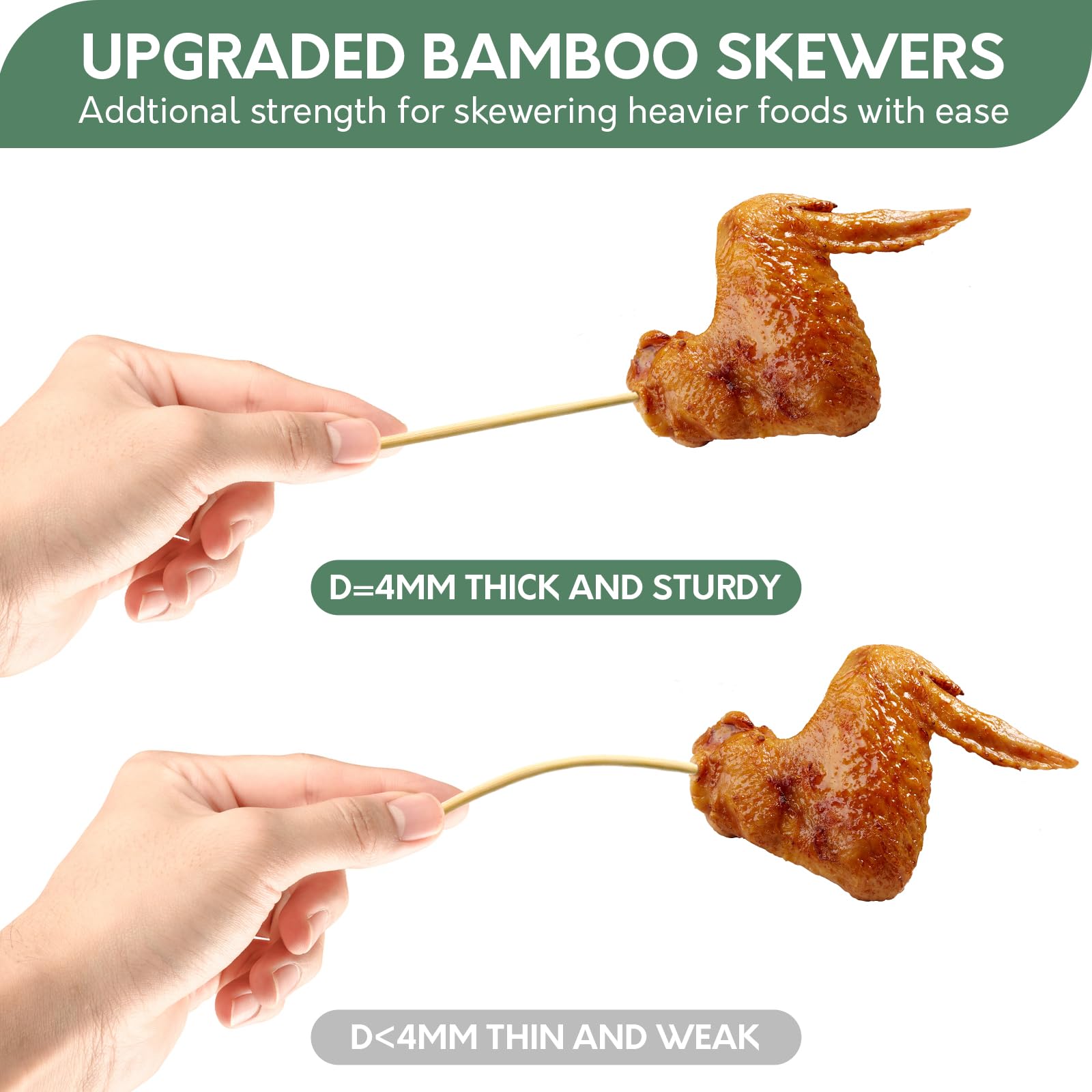 12 Inch Bamboo Skewers 400Pcs, F=4Mm - Thick Wooden Skewers For Grilling, Bbq, Fruit Kabobs, Appetizers, Chocolate Fountain - Na