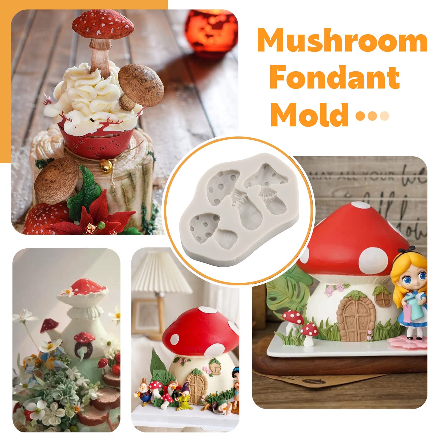 Sijiangmold 3D Mushroom Fondant Silicone Molds Mushroom Chocolate Mold For Cake Decorating Chocolate Candy Polymer Clay Resin Gu