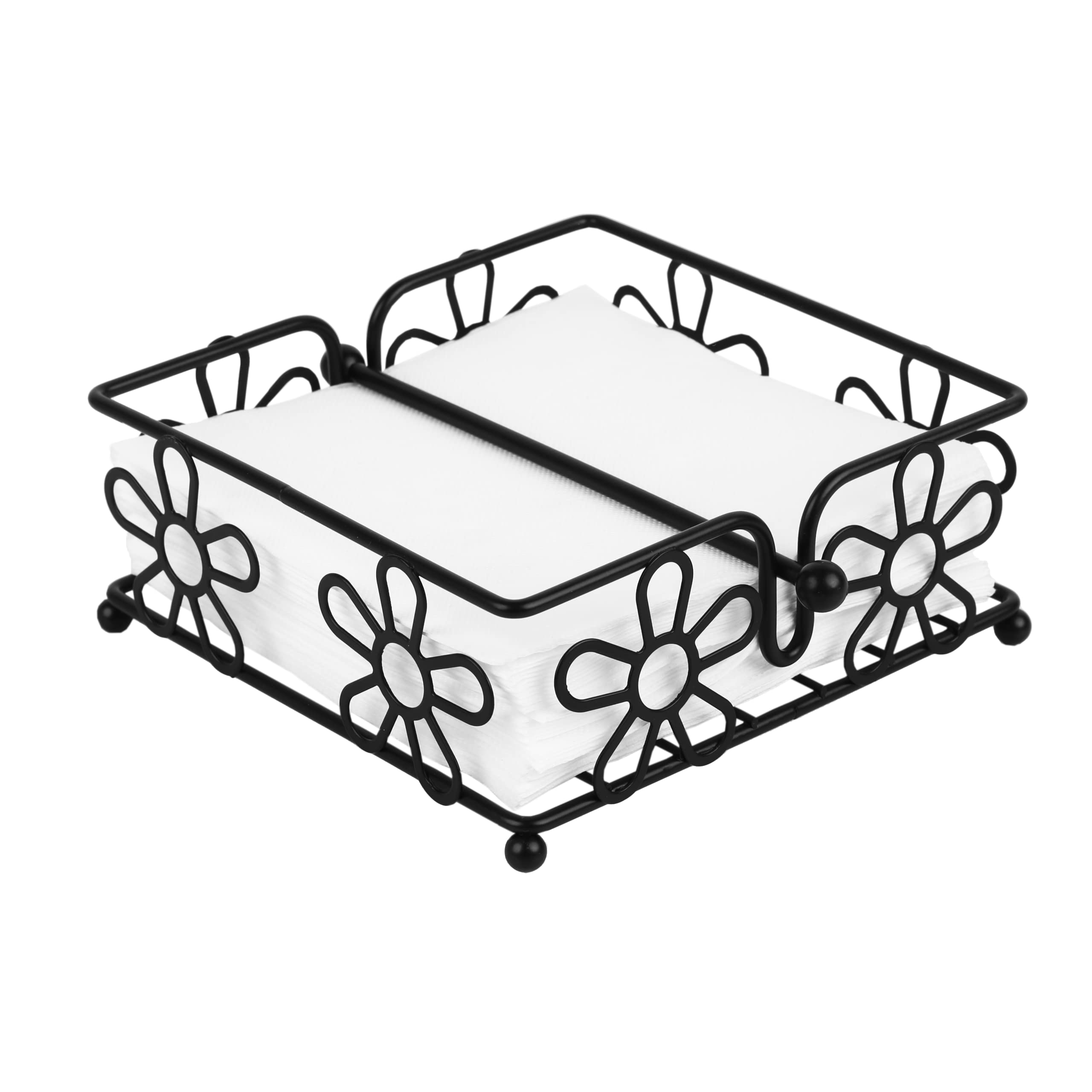 Chrome Napkin Holder With Flower Design Black