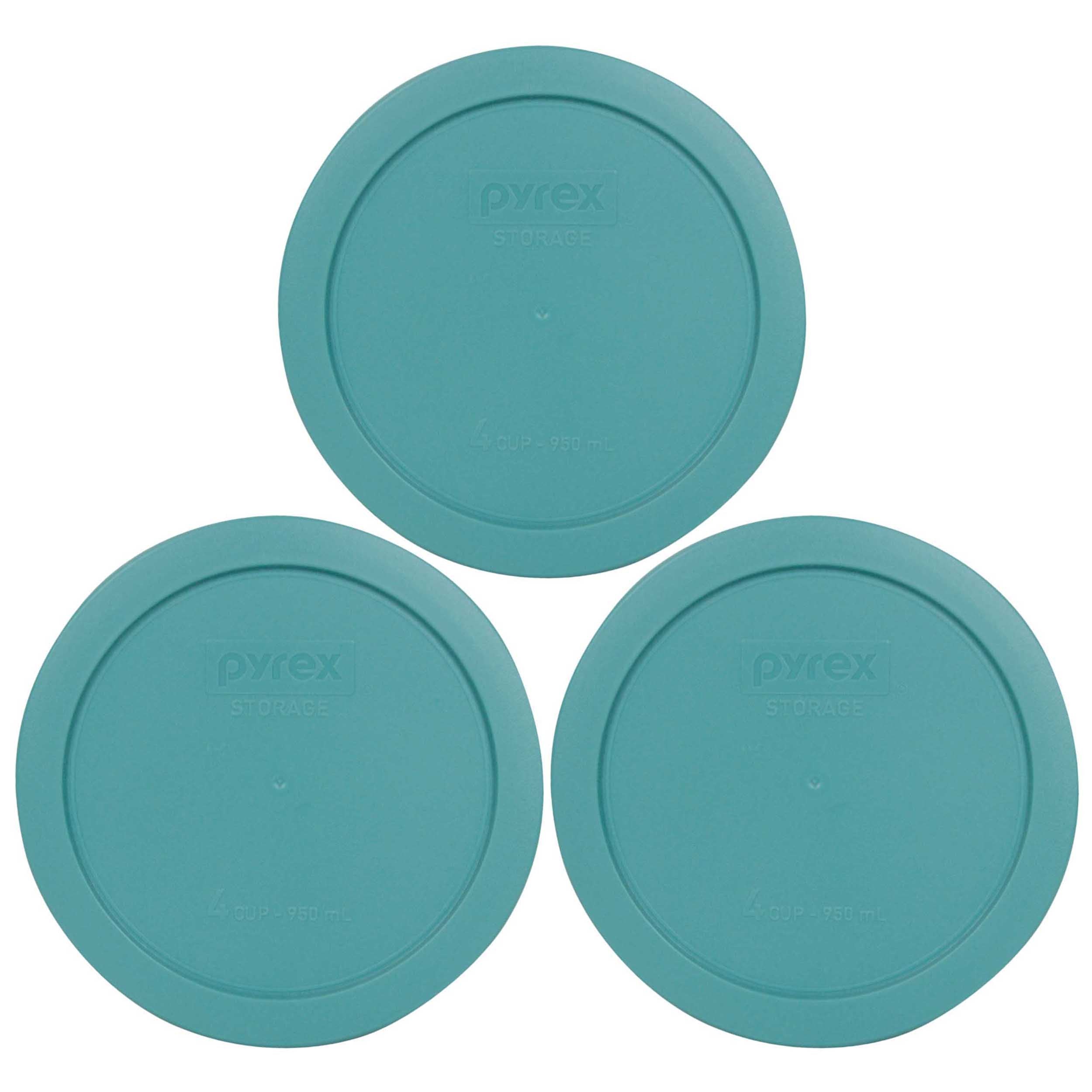 Pyrex 7201-PC 4-Cup Turquoise Plastic Food Storage Lid, Made in USA - 3 Pack
