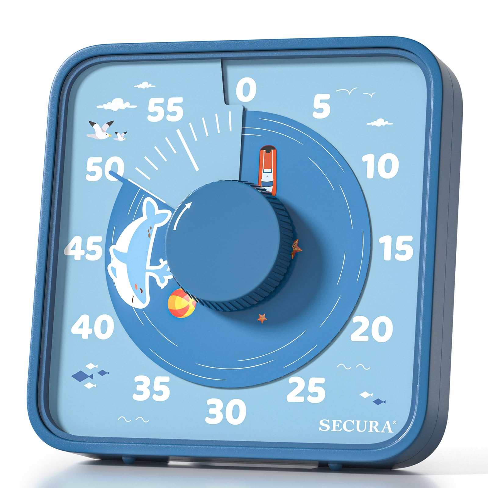 Secura 7.5-Inch Animal Pattern Visual Timer for Kids, 60-Minute Countdown Timer for Classroom or Kitchen, Durable Mechanical Tim