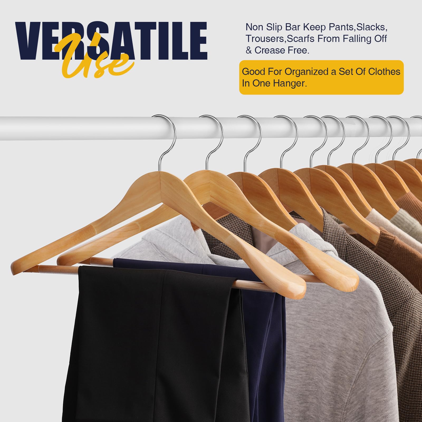 Uinicor Suit Hangers 10 Pack Wooden Hangers,Heavy Duty Coat Hangers,Wide Shoulder Hangers With Non Slip Pants Holder,Suit Hanger