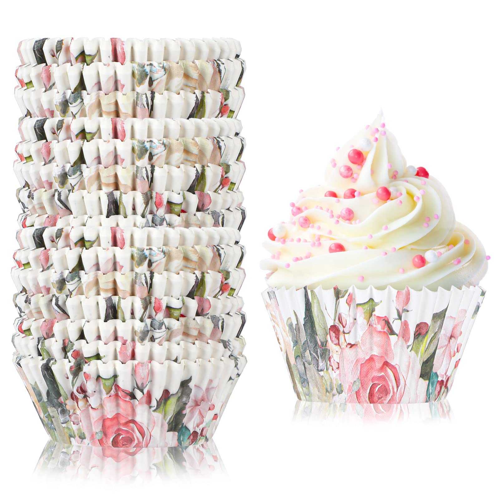 300 Counts Floral Cupcake Liners Floral Cupcake Wrappers Baking Cups Baking Liners Holders For Baby Shower Wedding Bridal Shower