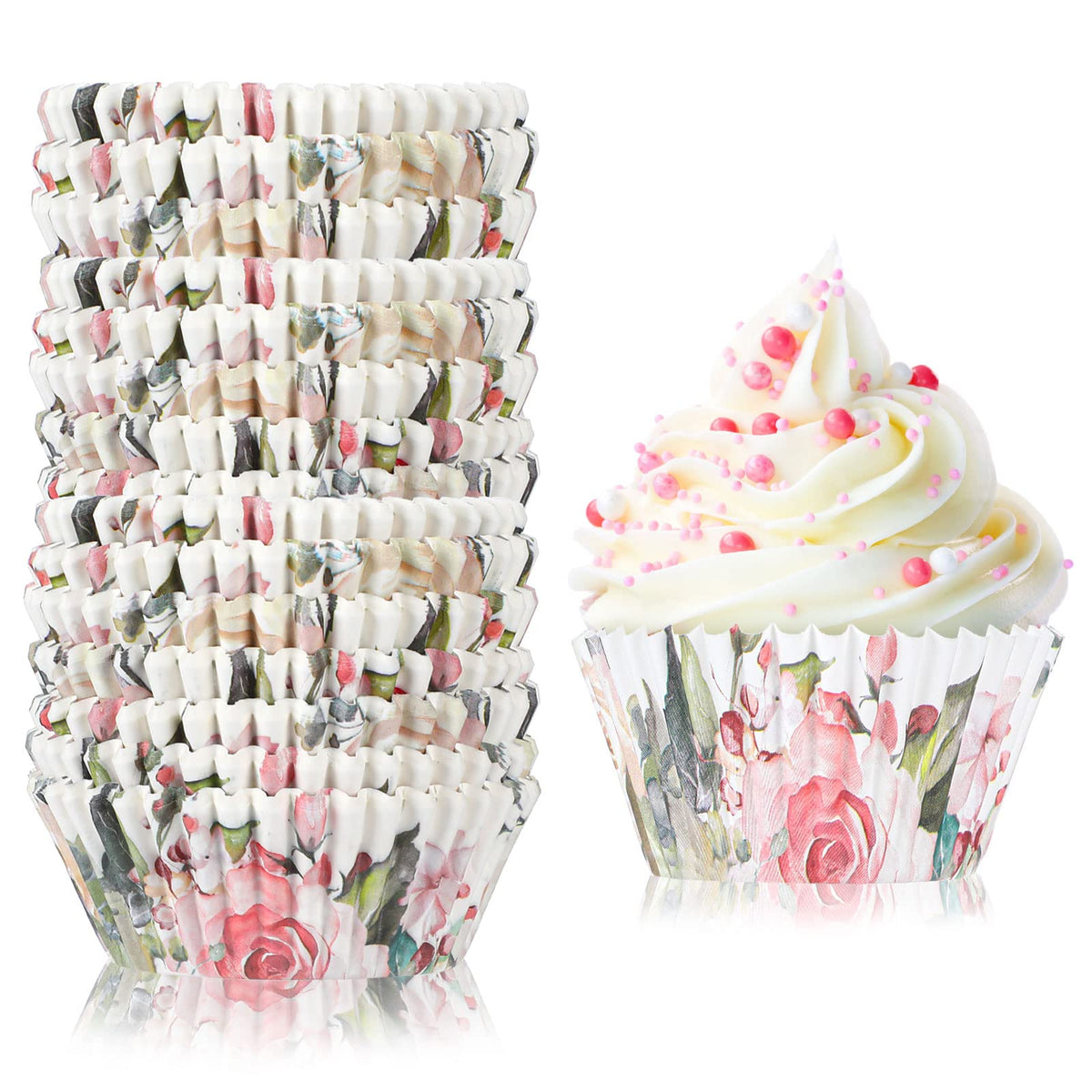 300 Counts Floral Cupcake Liners Floral Cupcake Wrappers Baking Cups Baking Liners Holders For Baby Shower Wedding Bridal Shower