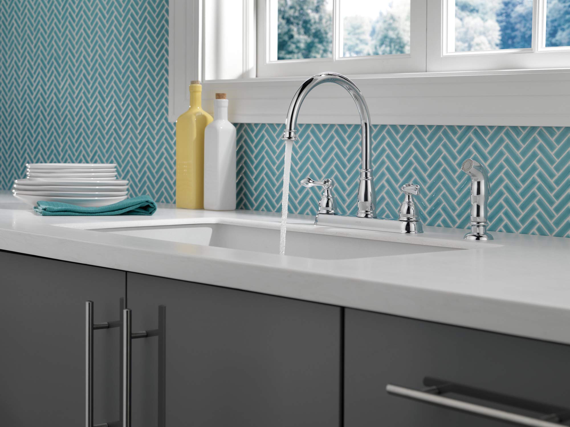 Delta 21996Lf Chrome Windemere 2-Handle Sink Side Sprayer Kitchen Faucet